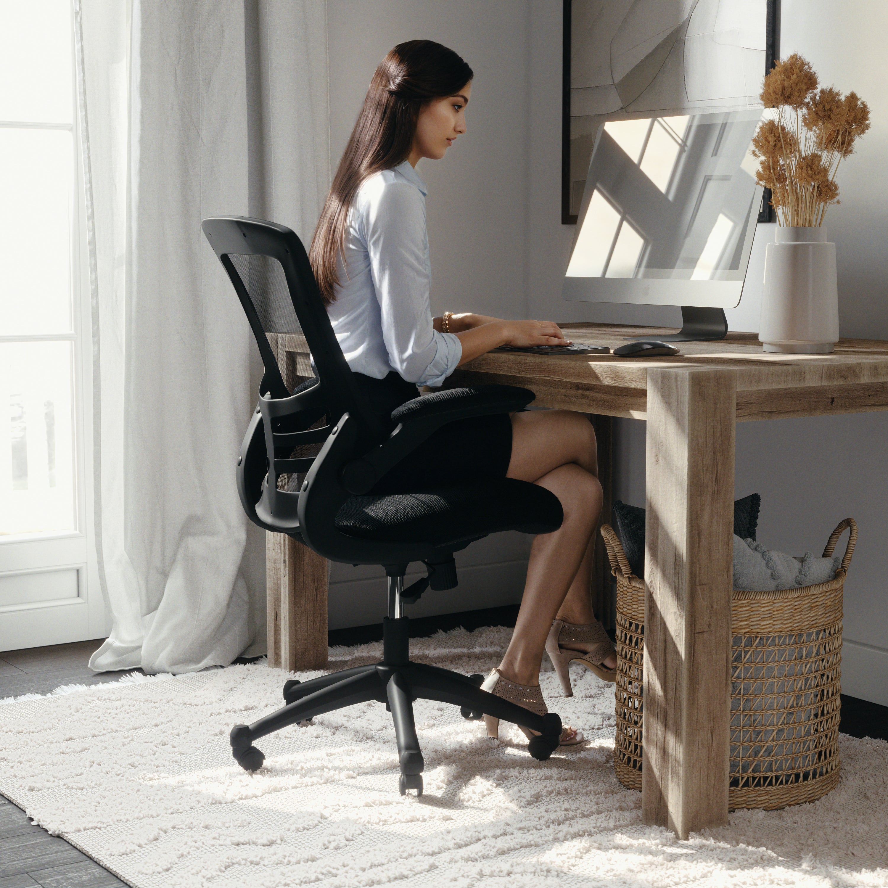 Mid-Back Mesh Swivel Ergonomic Task Office Chair with Flip-Up Arms