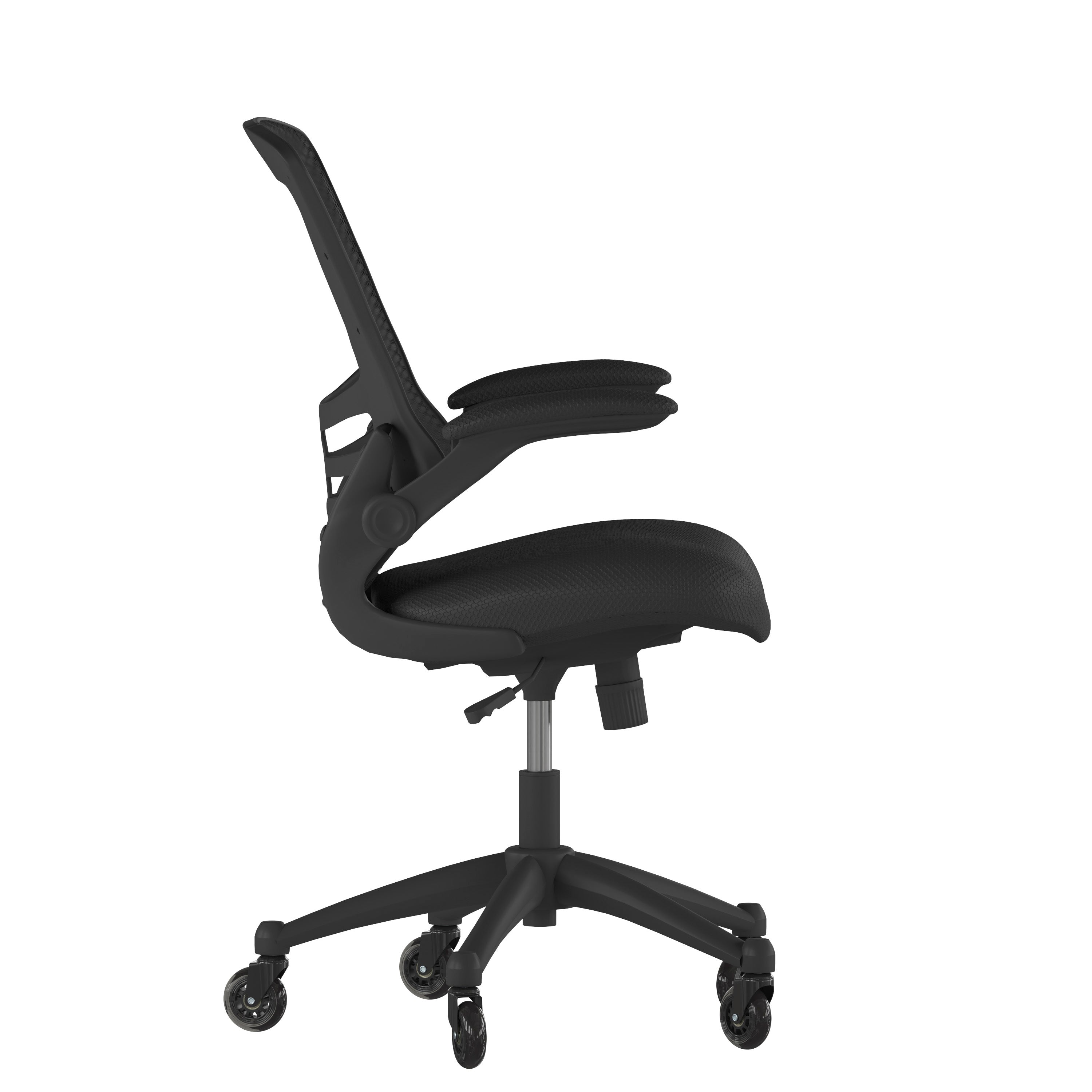 Kelista Mid-Back Swivel Ergonomic Task Office Chair with Flip-Up Arms and Transparent Roller Wheels