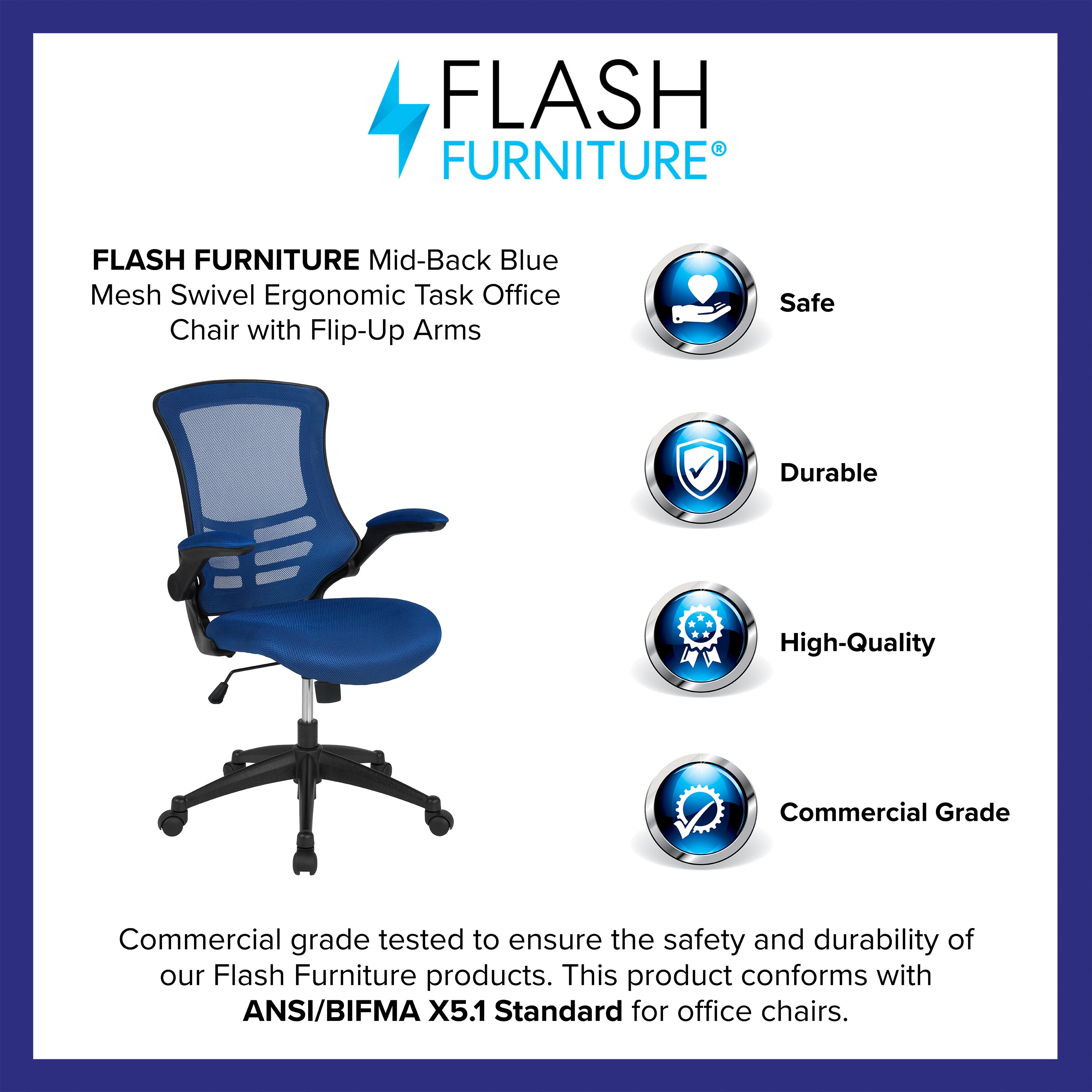 Mid-Back Mesh Swivel Ergonomic Task Office Chair with Flip-Up Arms