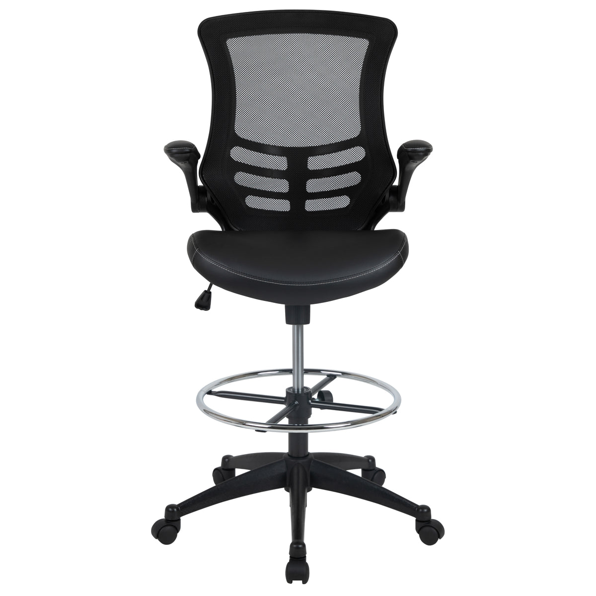 Mid-Back Mesh Ergonomic Drafting Chair with Adjustable Foot Ring and Flip-Up Arms