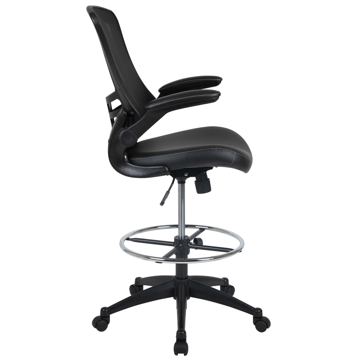 Mid-Back Mesh Ergonomic Drafting Chair with Adjustable Foot Ring and Flip-Up Arms