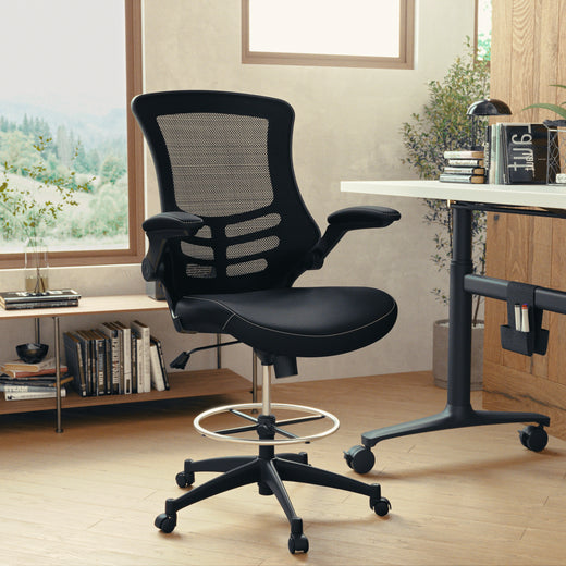 Mid-Back Mesh Ergonomic Drafting Chair with Adjustable Foot Ring and Flip-Up Arms