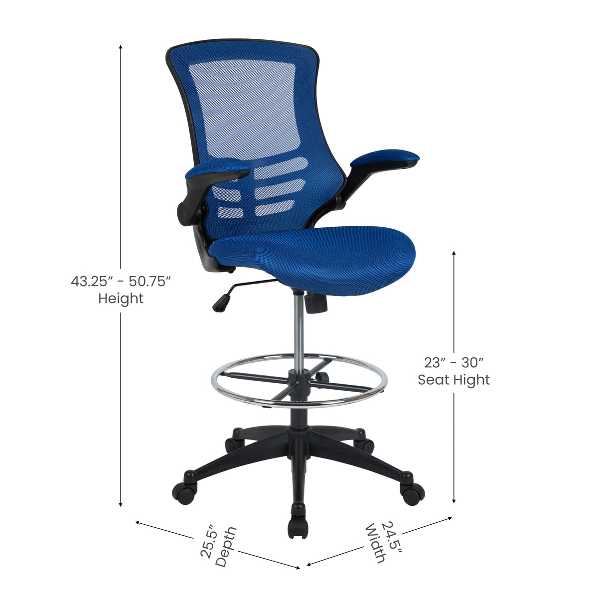 Mid-Back Mesh Ergonomic Drafting Chair with Adjustable Foot Ring and Flip-Up Arms