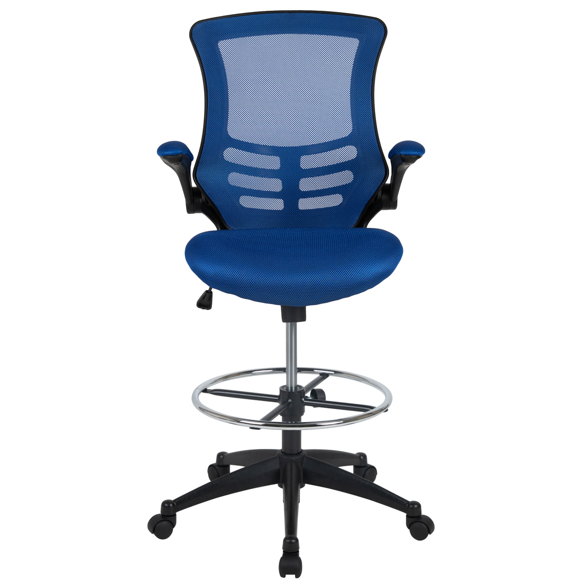 Mid-Back Mesh Ergonomic Drafting Chair with Adjustable Foot Ring and Flip-Up Arms