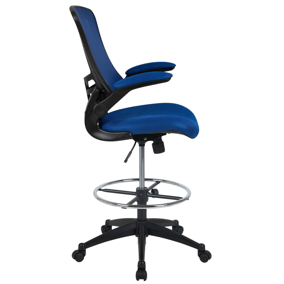 Mid-Back Mesh Ergonomic Drafting Chair with Adjustable Foot Ring and Flip-Up Arms