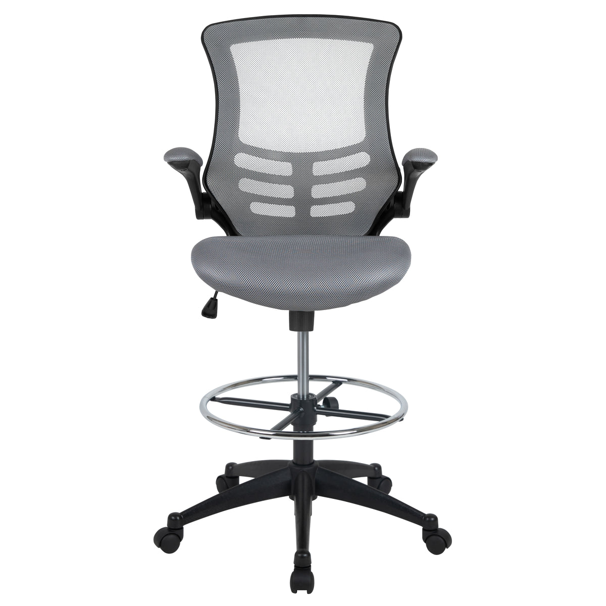Mid-Back Mesh Ergonomic Drafting Chair with Adjustable Foot Ring and Flip-Up Arms