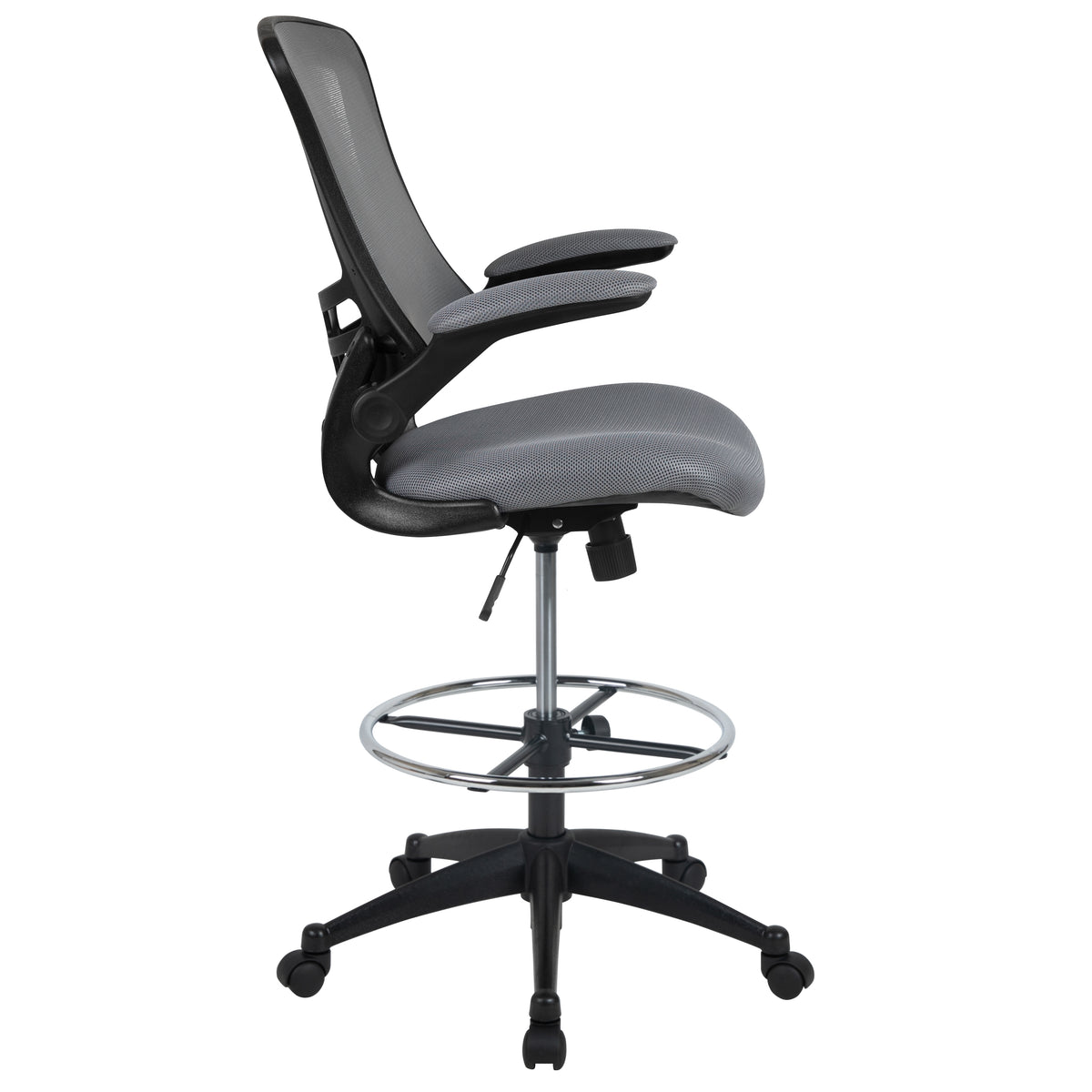 Mid-Back Mesh Ergonomic Drafting Chair with Adjustable Foot Ring and Flip-Up Arms