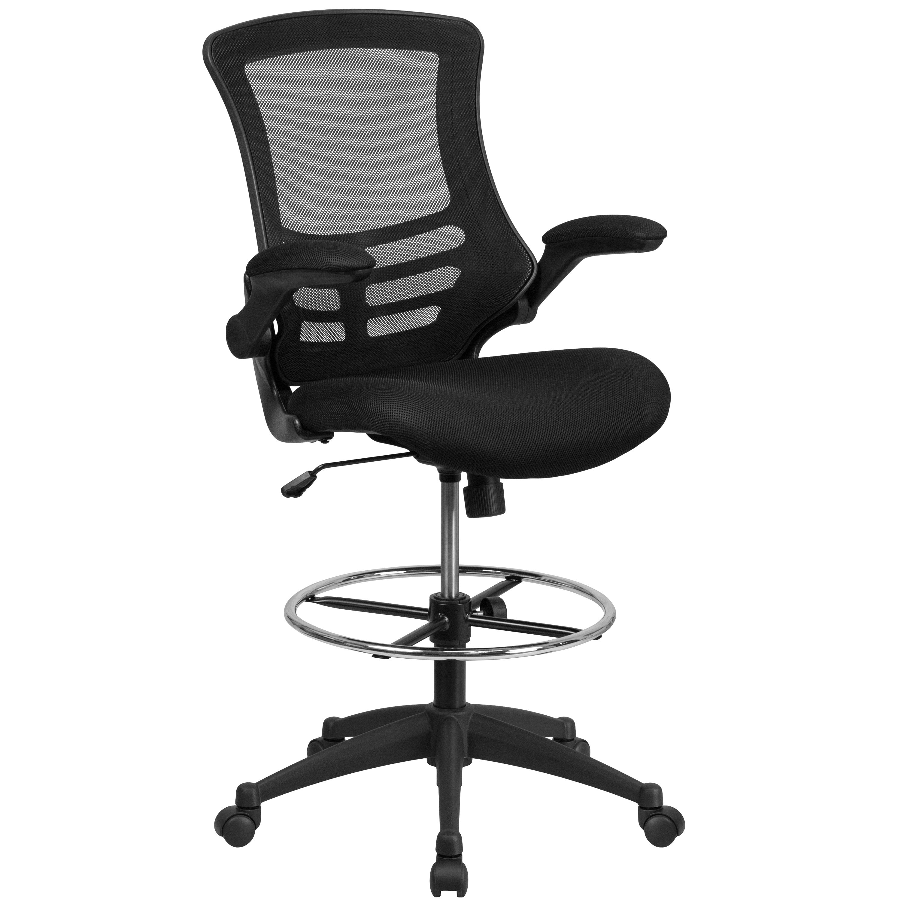 Mid-Back Mesh Ergonomic Drafting Chair with Adjustable Foot Ring and Flip-Up Arms-Office Chair-Flash Furniture-Wall2Wall Furnishings