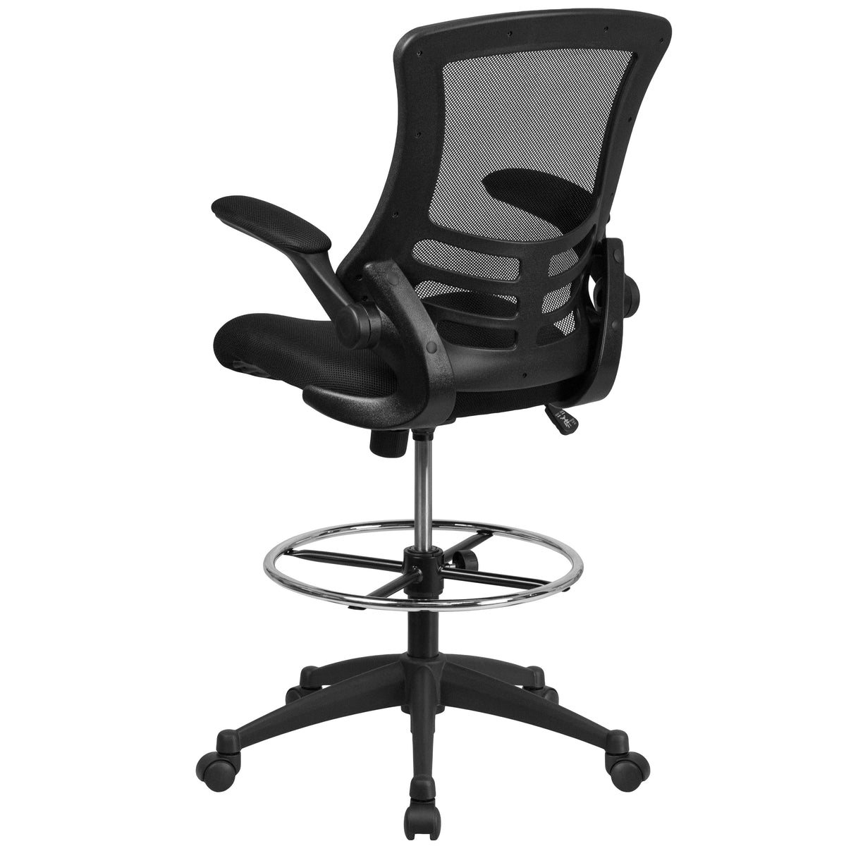 Mid-Back Mesh Ergonomic Drafting Chair with Adjustable Foot Ring and Flip-Up Arms
