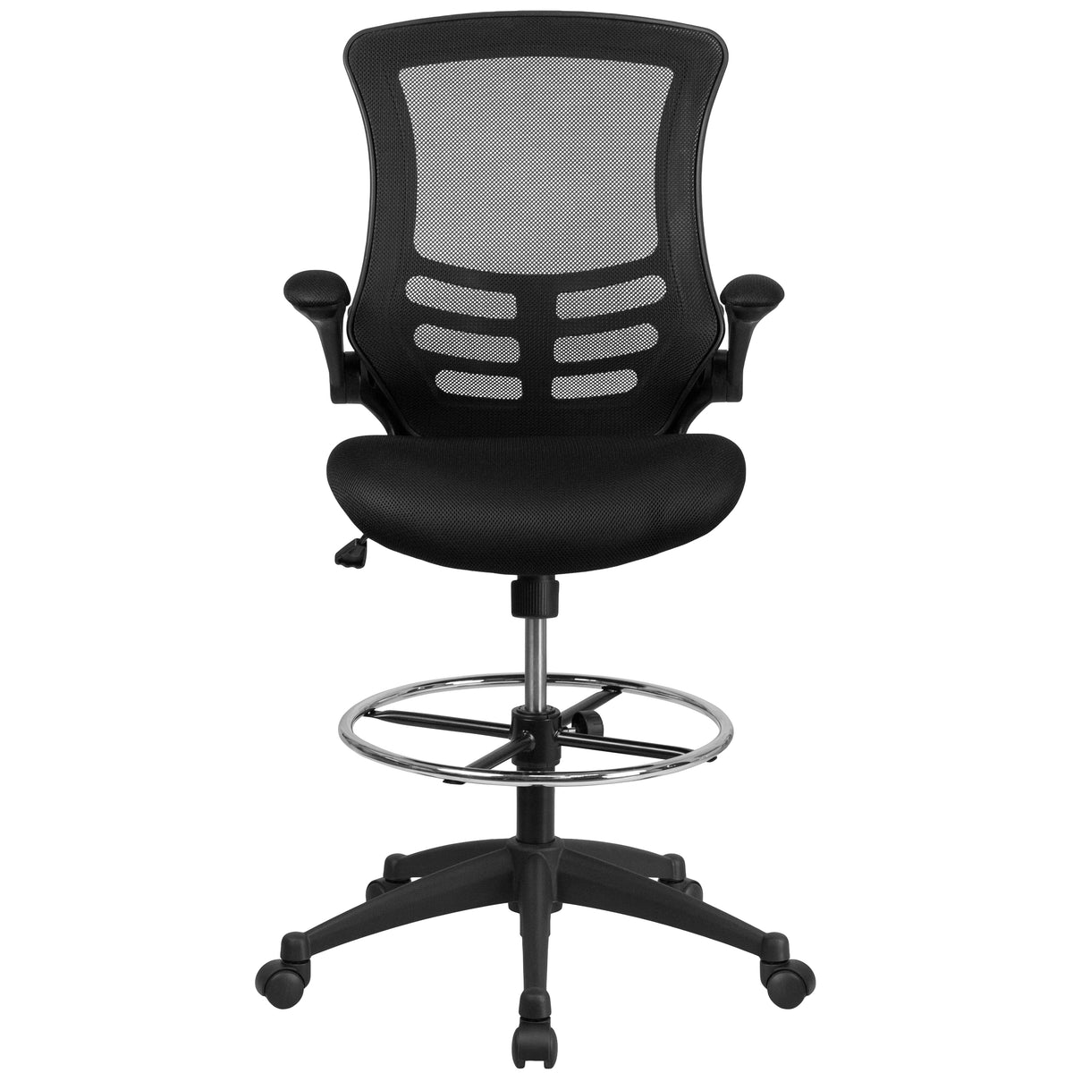 Mid-Back Mesh Ergonomic Drafting Chair with Adjustable Foot Ring and Flip-Up Arms