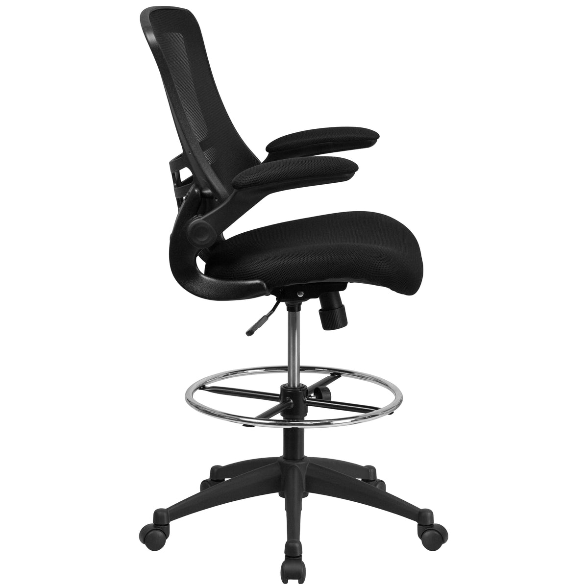 Mid-Back Mesh Ergonomic Drafting Chair with Adjustable Foot Ring and Flip-Up Arms