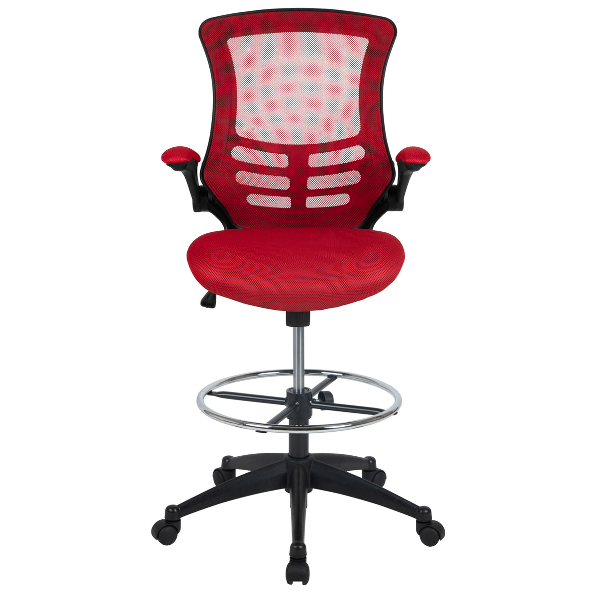 Mid-Back Mesh Ergonomic Drafting Chair with Adjustable Foot Ring and Flip-Up Arms
