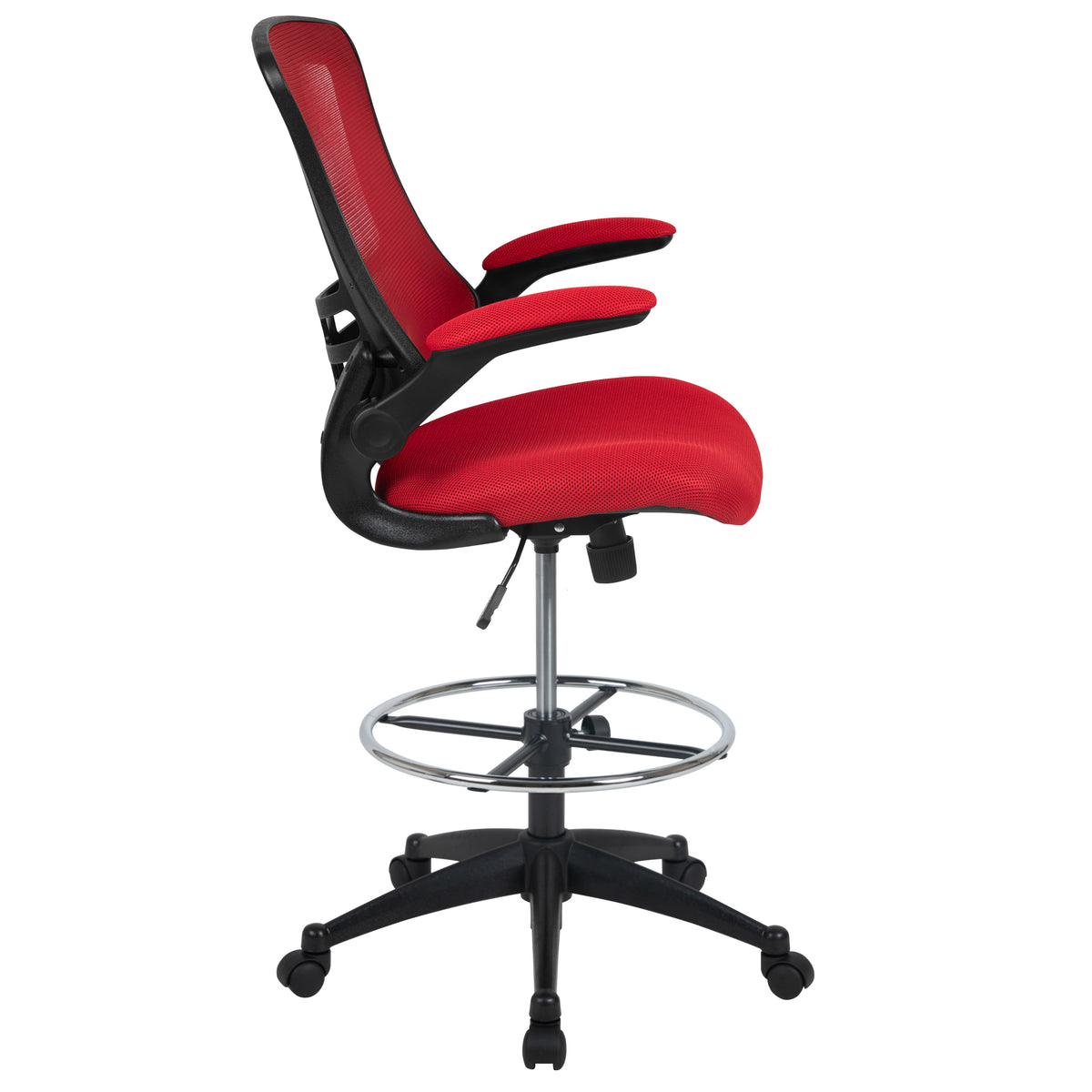 Mid-Back Mesh Ergonomic Drafting Chair with Adjustable Foot Ring and Flip-Up Arms