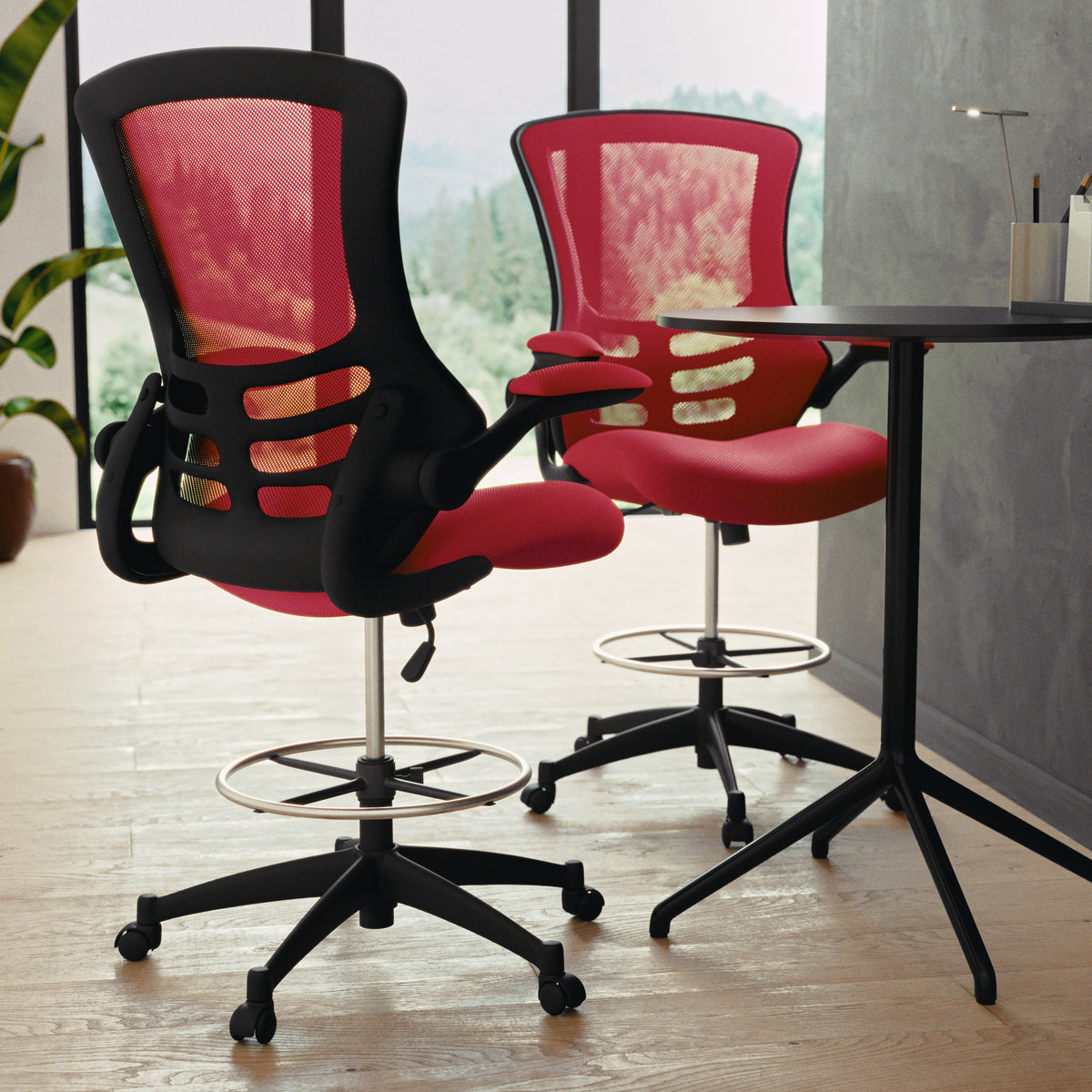 Mid-Back Mesh Ergonomic Drafting Chair with Adjustable Foot Ring and Flip-Up Arms