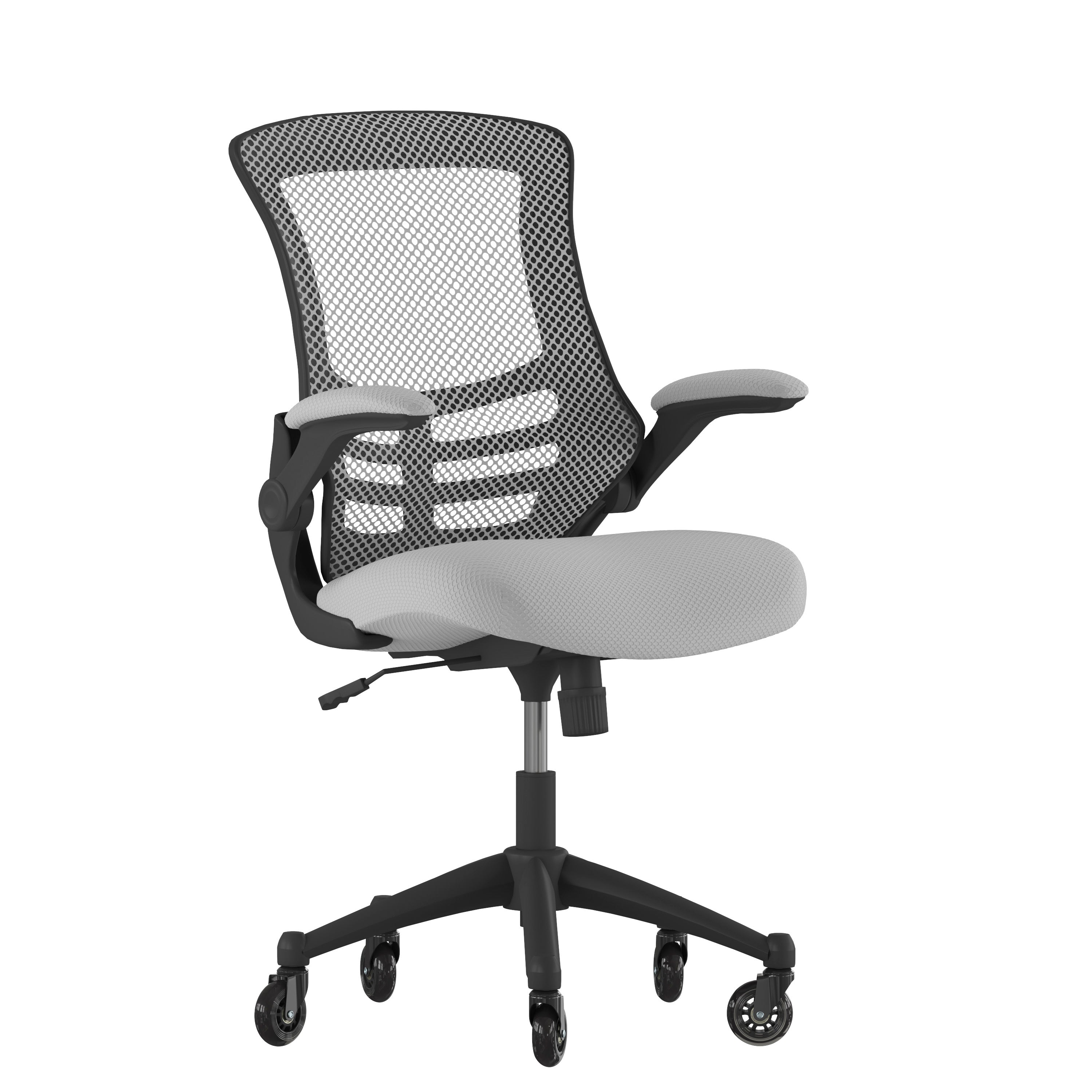 Kelista Mid-Back Swivel Ergonomic Task Office Chair with Flip-Up Arms and Transparent Roller Wheels