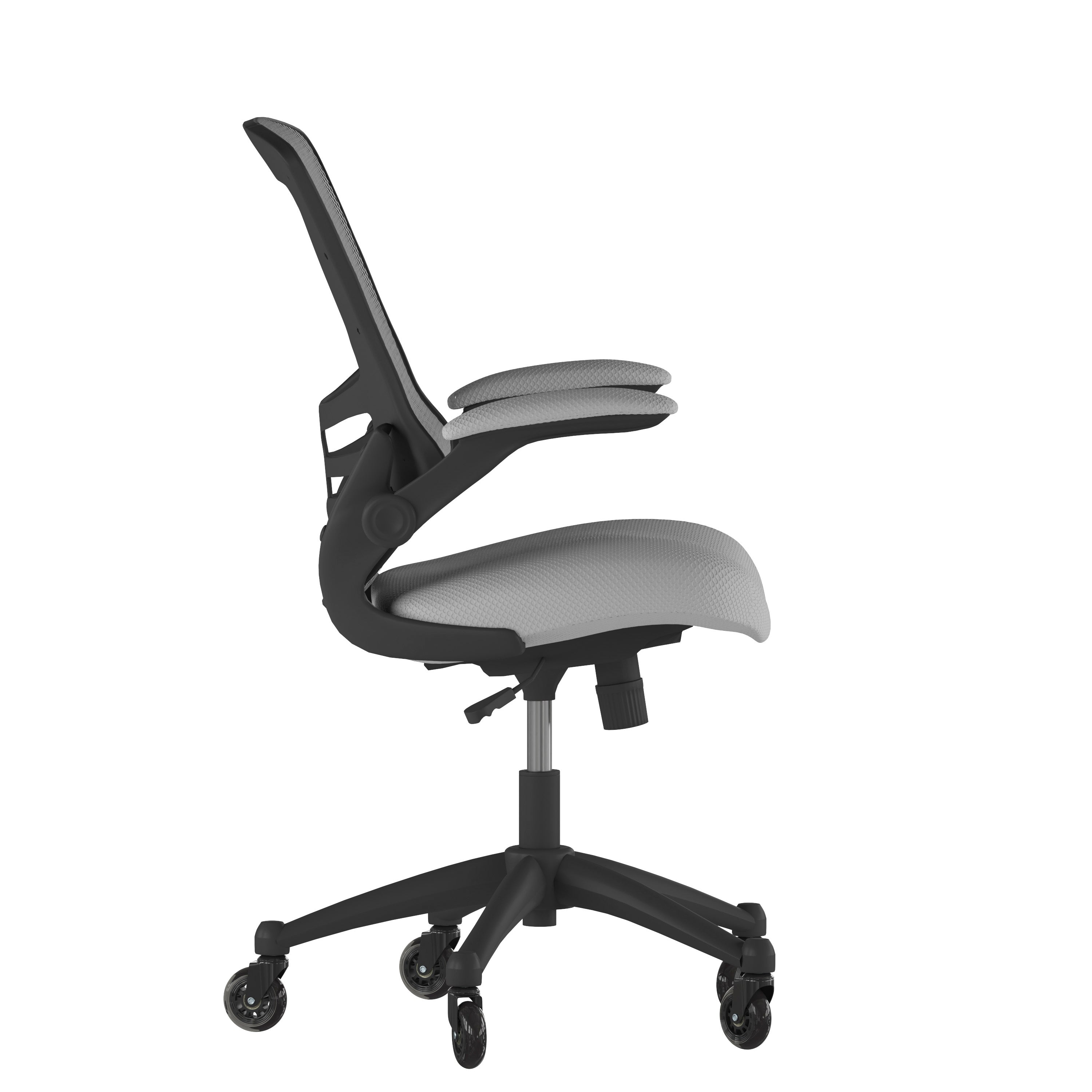 Kelista Mid-Back Swivel Ergonomic Task Office Chair with Flip-Up Arms and Transparent Roller Wheels