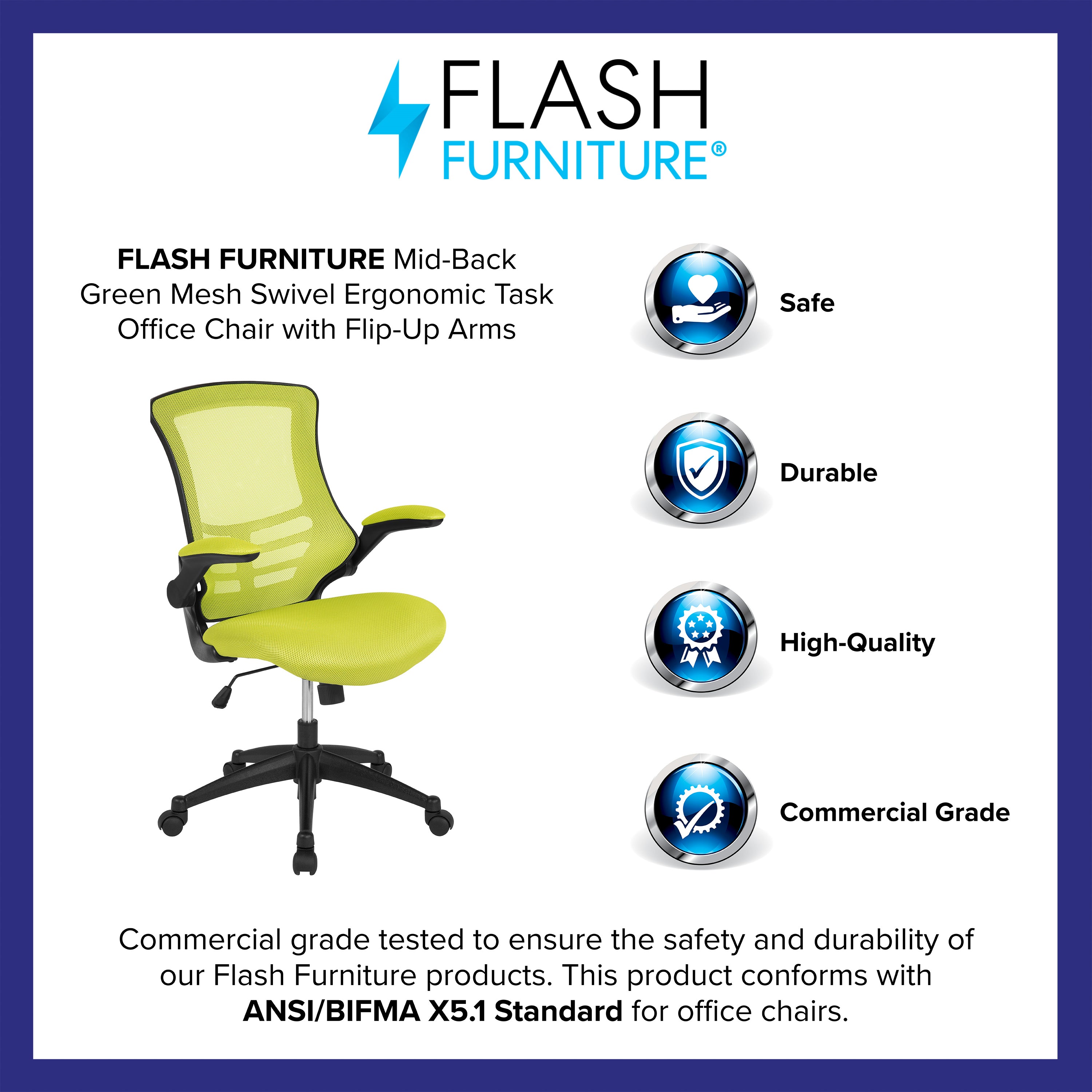 Mid-Back Mesh Swivel Ergonomic Task Office Chair with Flip-Up Arms