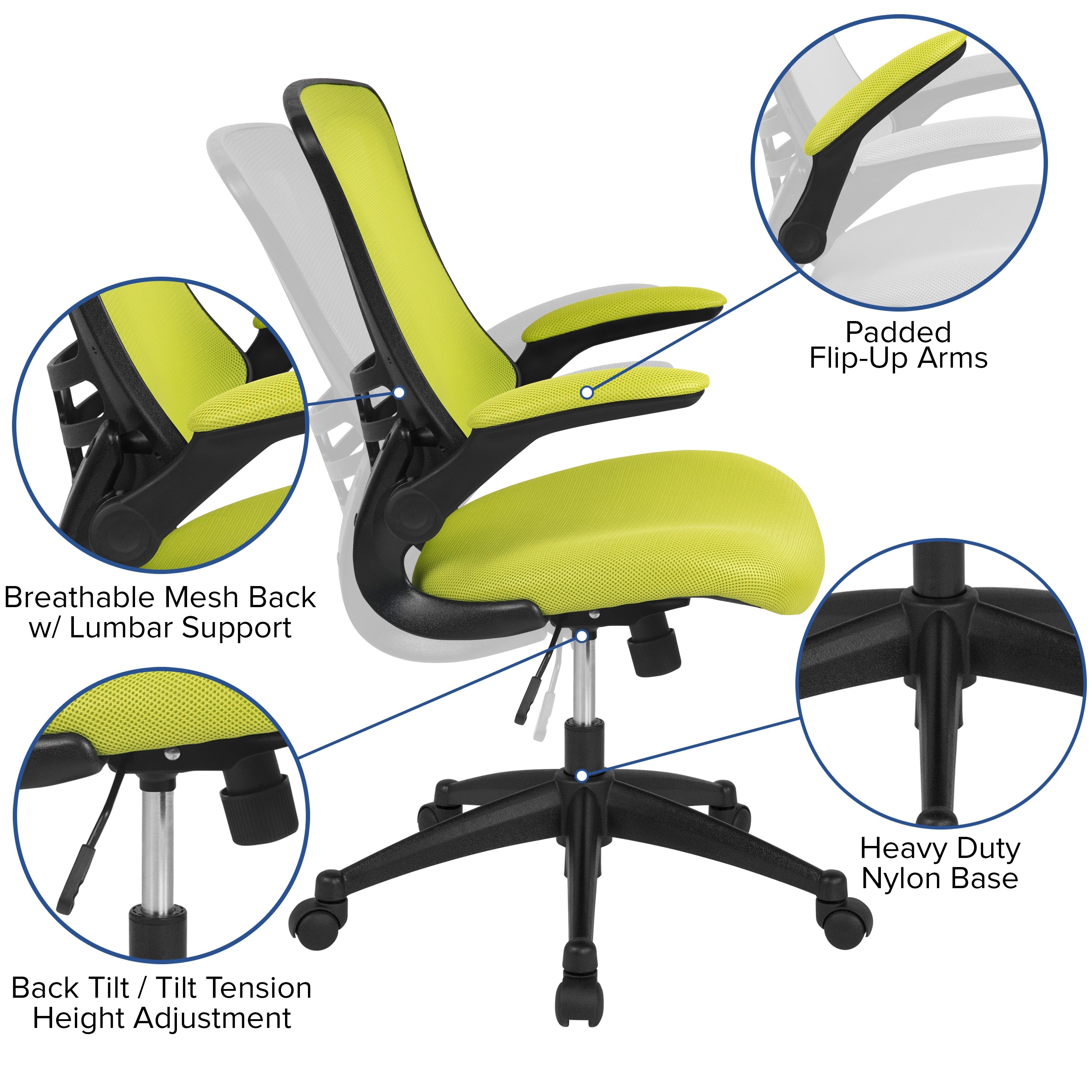 Mid-Back Mesh Swivel Ergonomic Task Office Chair with Flip-Up Arms