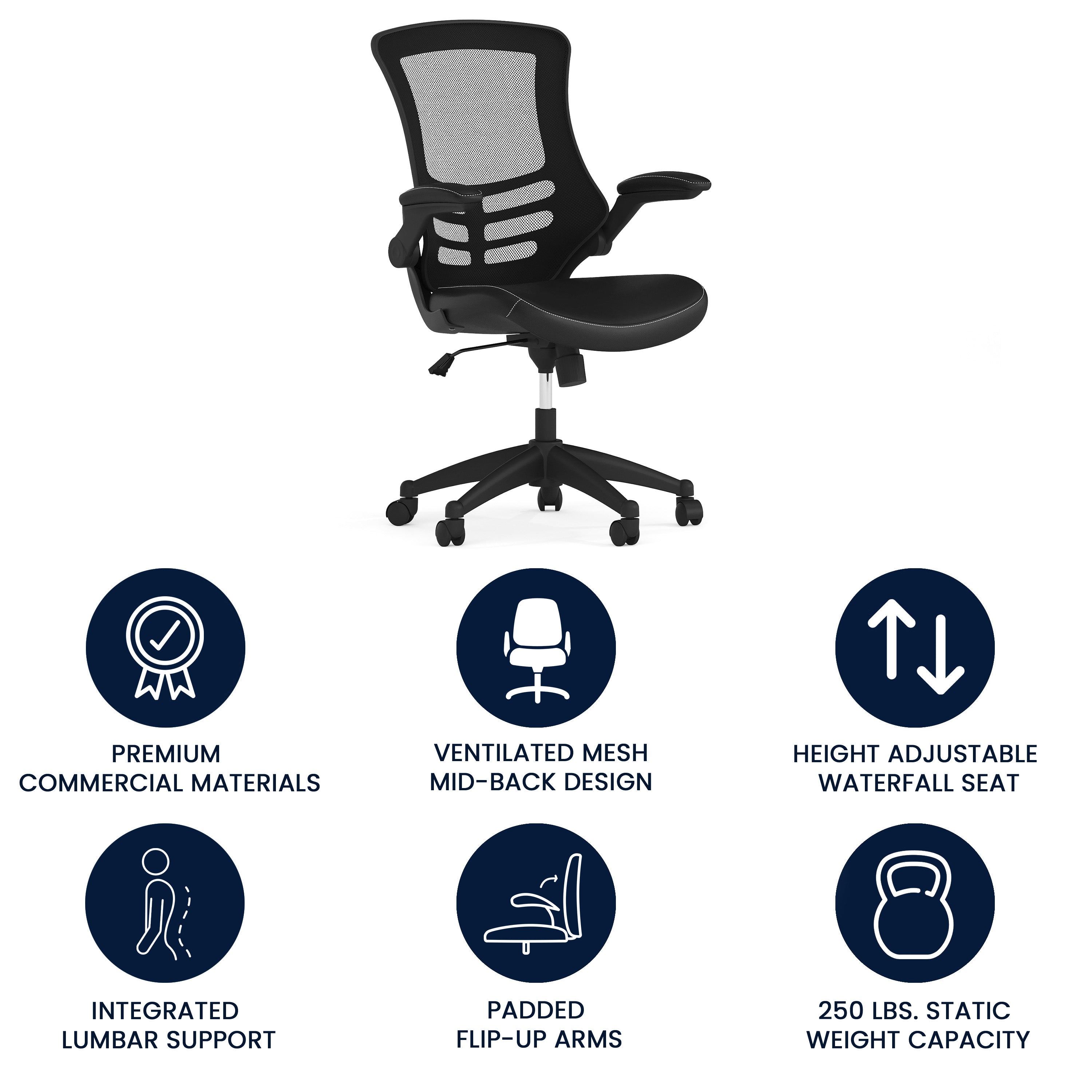 Mid-Back Mesh Swivel Ergonomic Task Office Chair with Flip-Up Arms