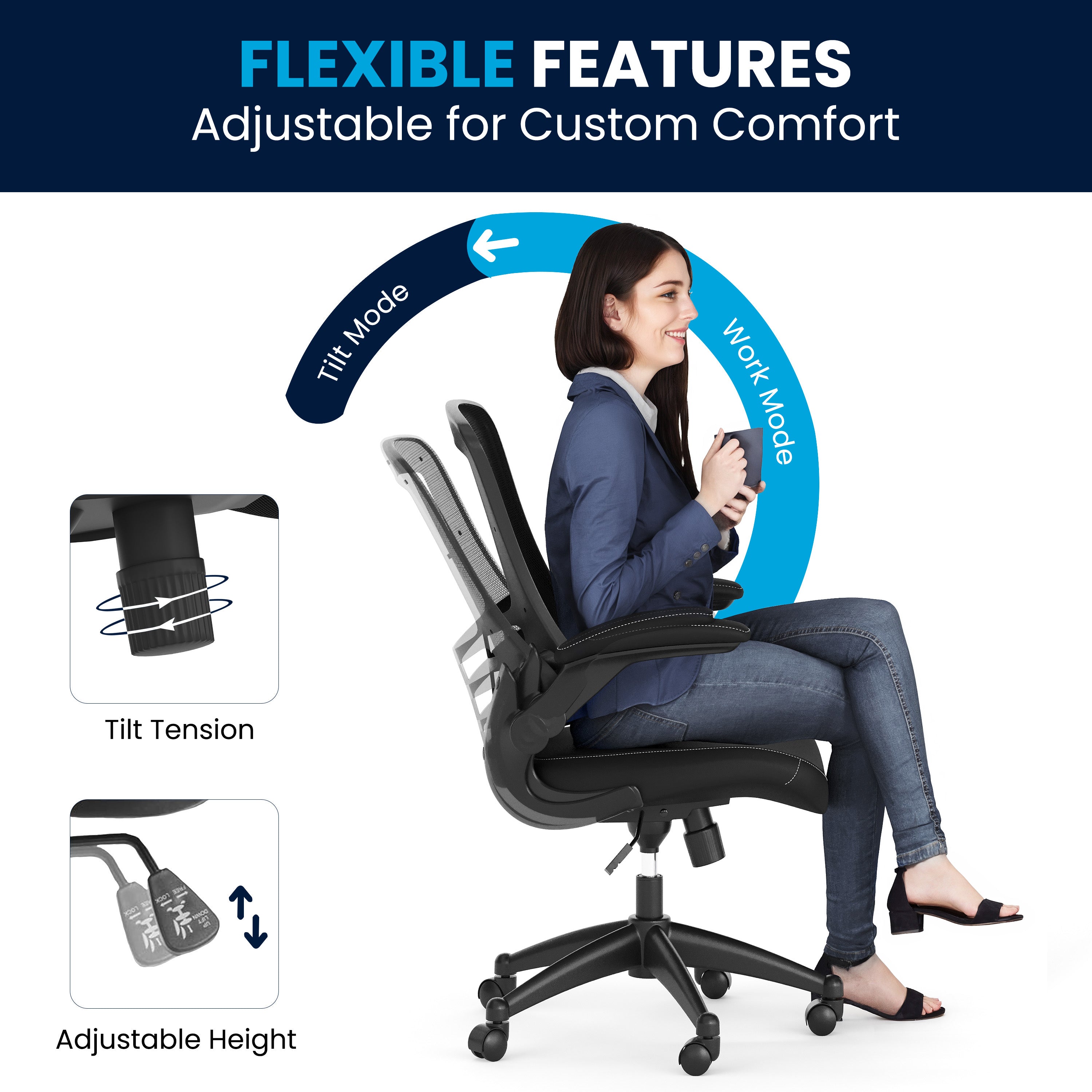 Mid-Back Mesh Swivel Ergonomic Task Office Chair with Flip-Up Arms