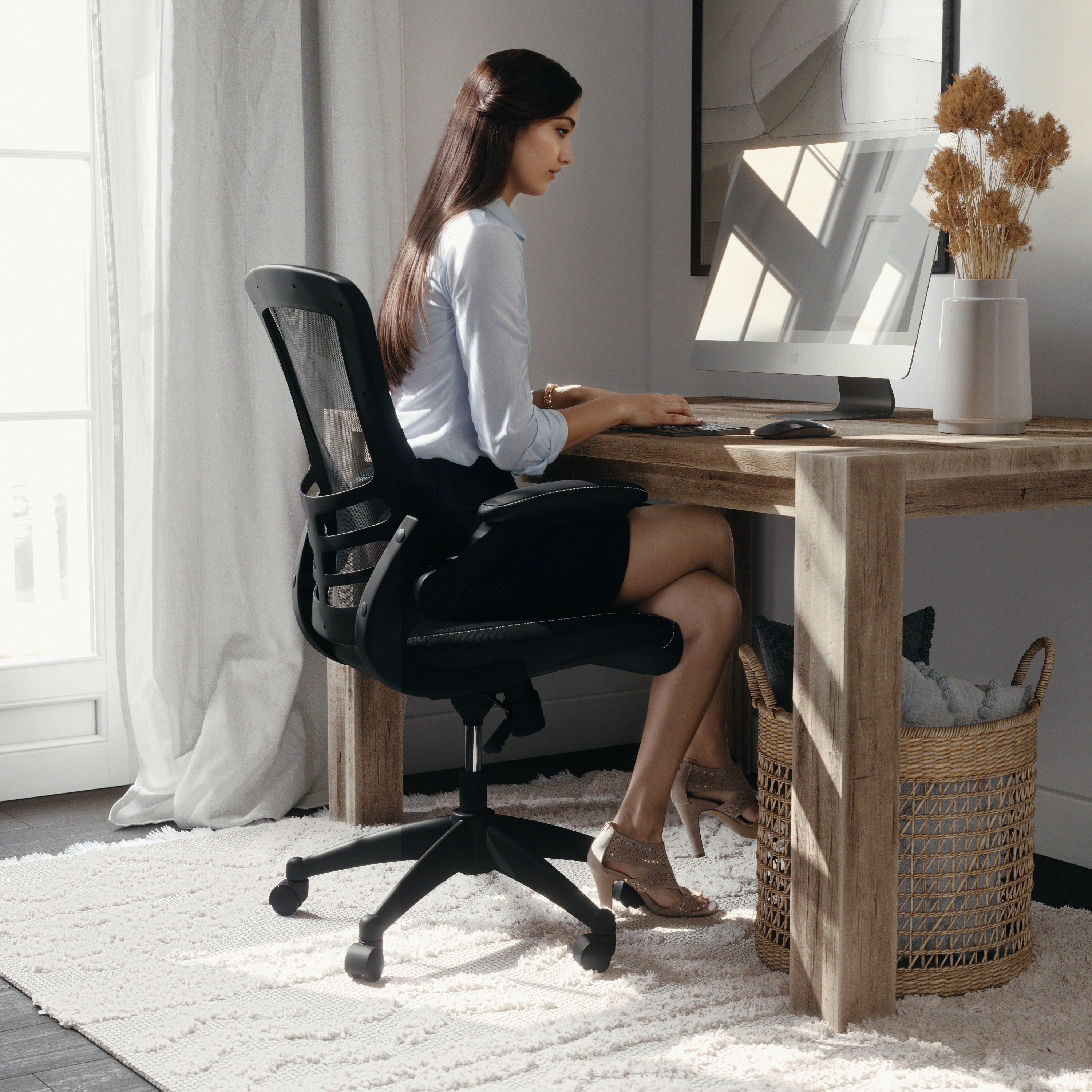 Mid-Back Mesh Swivel Ergonomic Task Office Chair with Flip-Up Arms