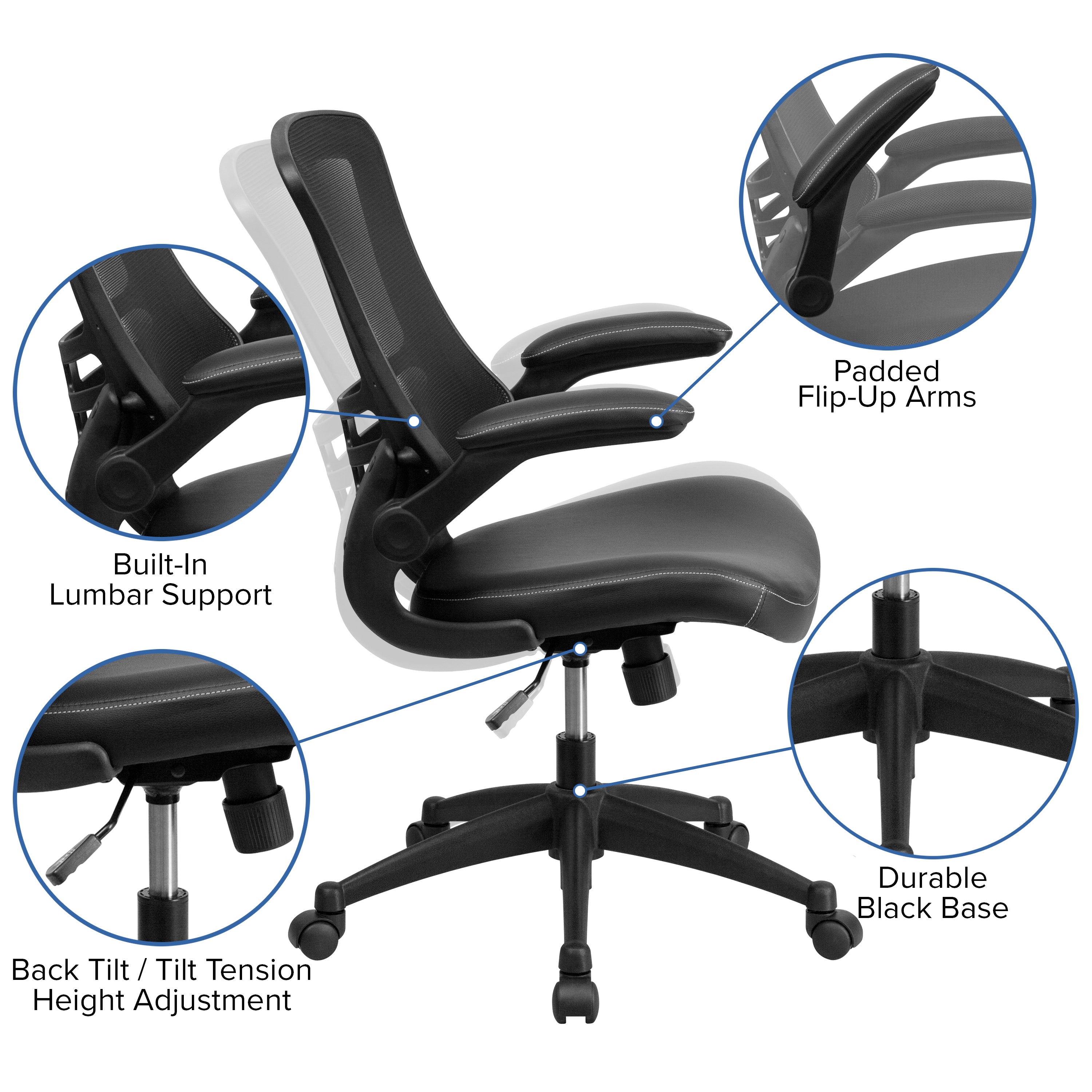 Mid-Back Mesh Swivel Ergonomic Task Office Chair with Flip-Up Arms-Office Chair-Flash Furniture-Wall2Wall Furnishings