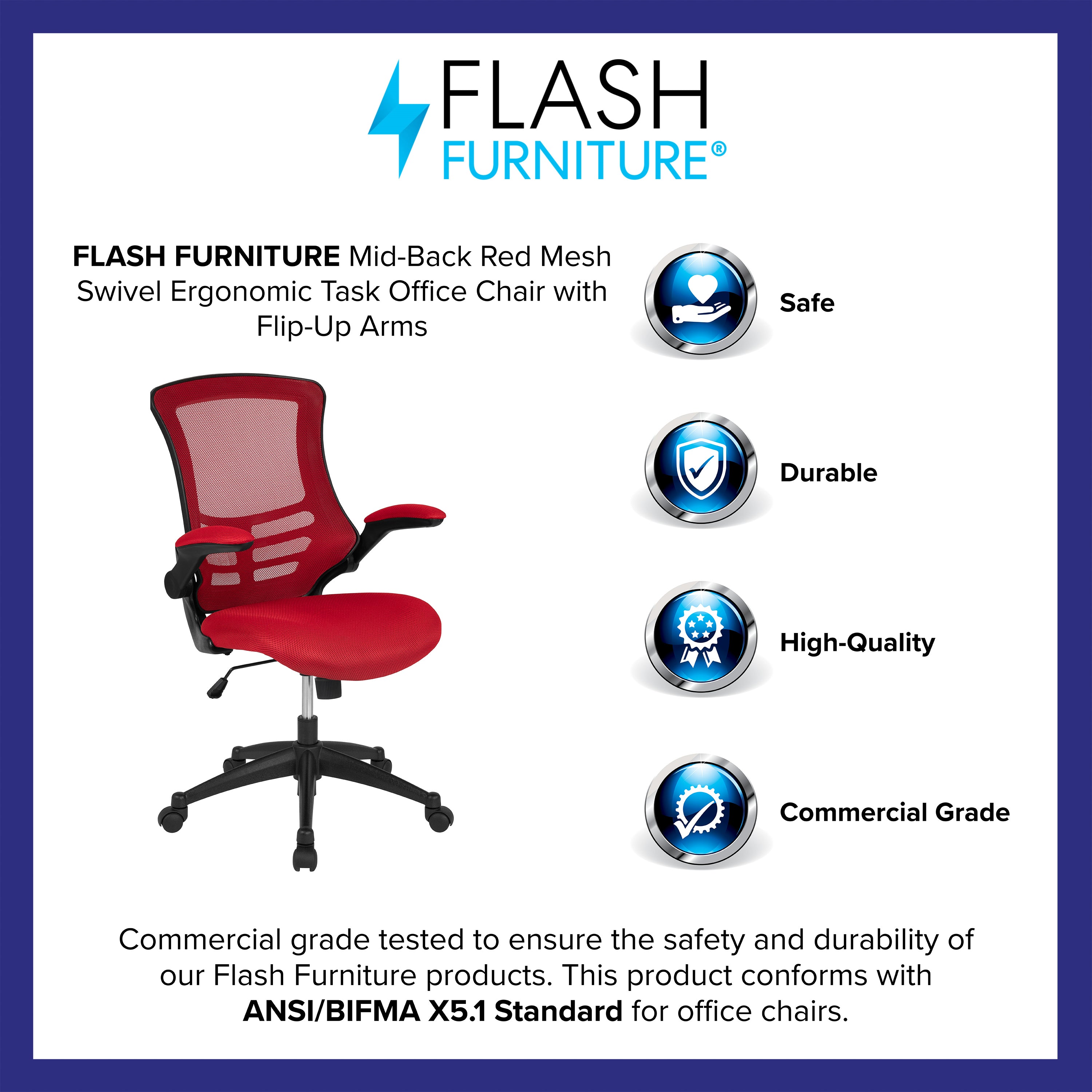 Mid-Back Mesh Swivel Ergonomic Task Office Chair with Flip-Up Arms