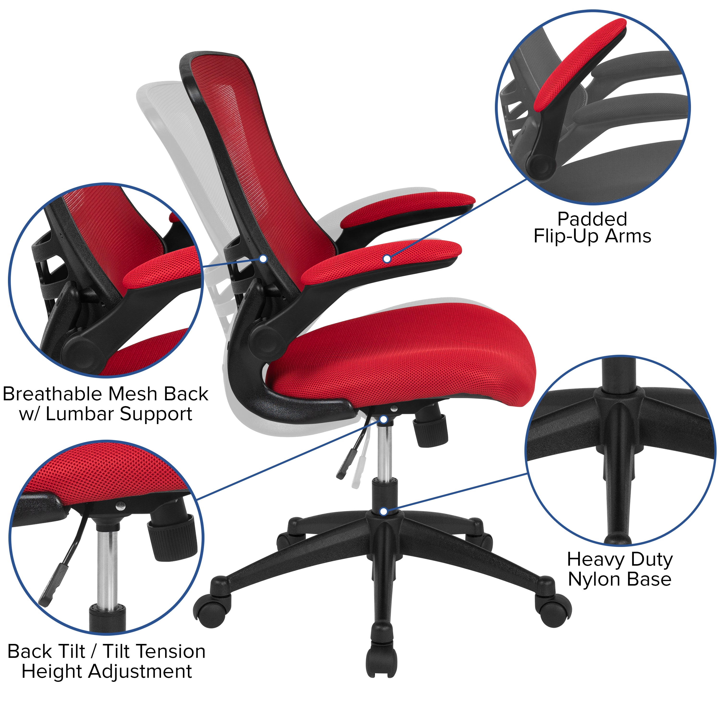 Mid-Back Mesh Swivel Ergonomic Task Office Chair with Flip-Up Arms