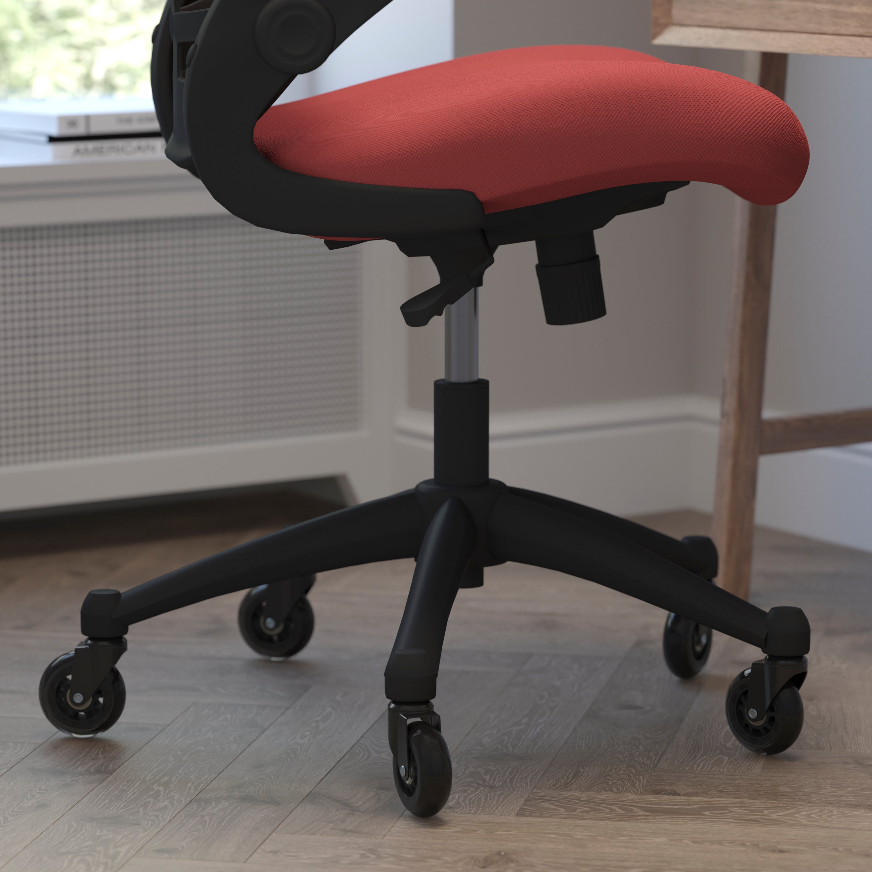 Kelista Mid-Back Swivel Ergonomic Task Office Chair with Flip-Up Arms and Transparent Roller Wheels