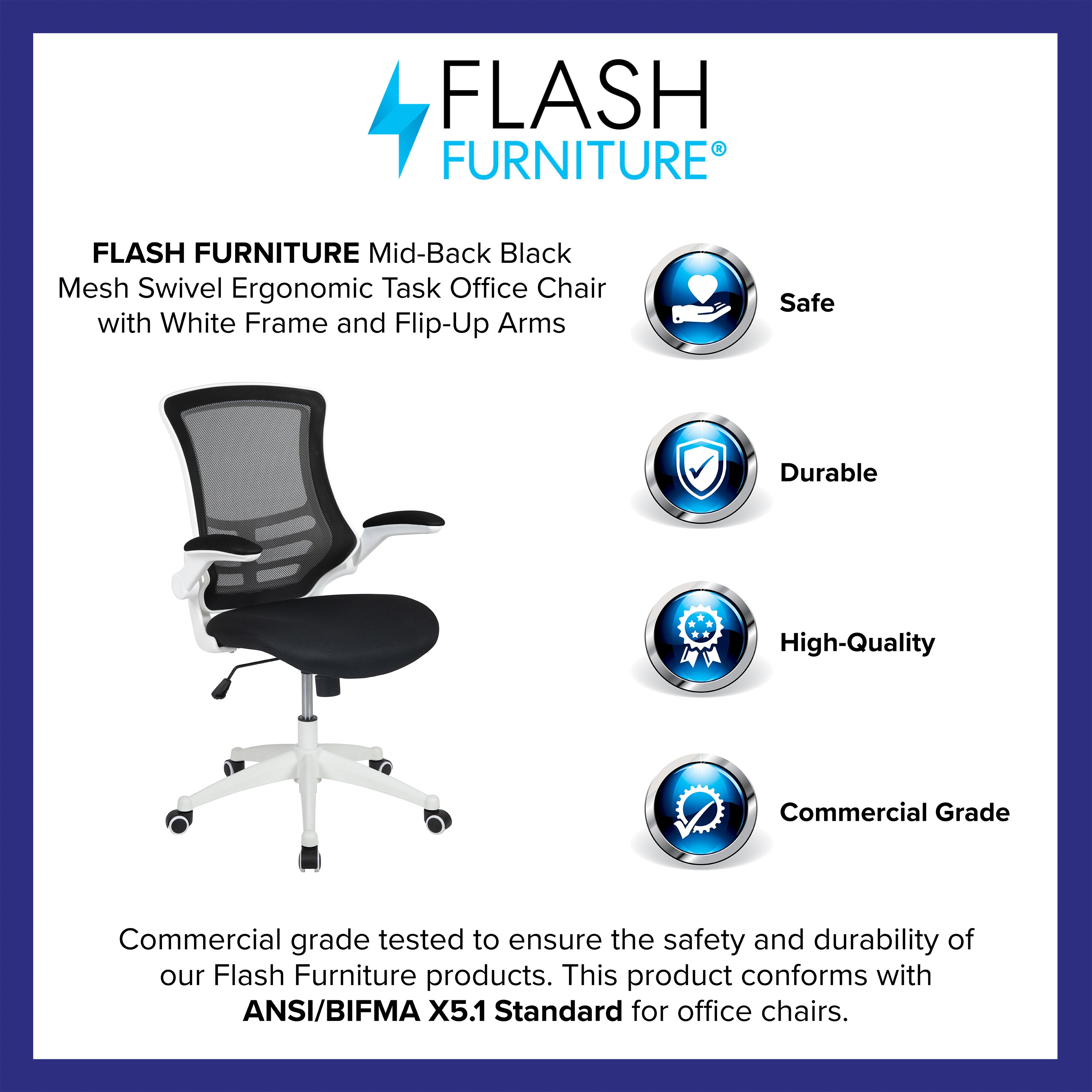 Mid-Back Mesh Swivel Ergonomic Task Office Chair with Flip-Up Arms