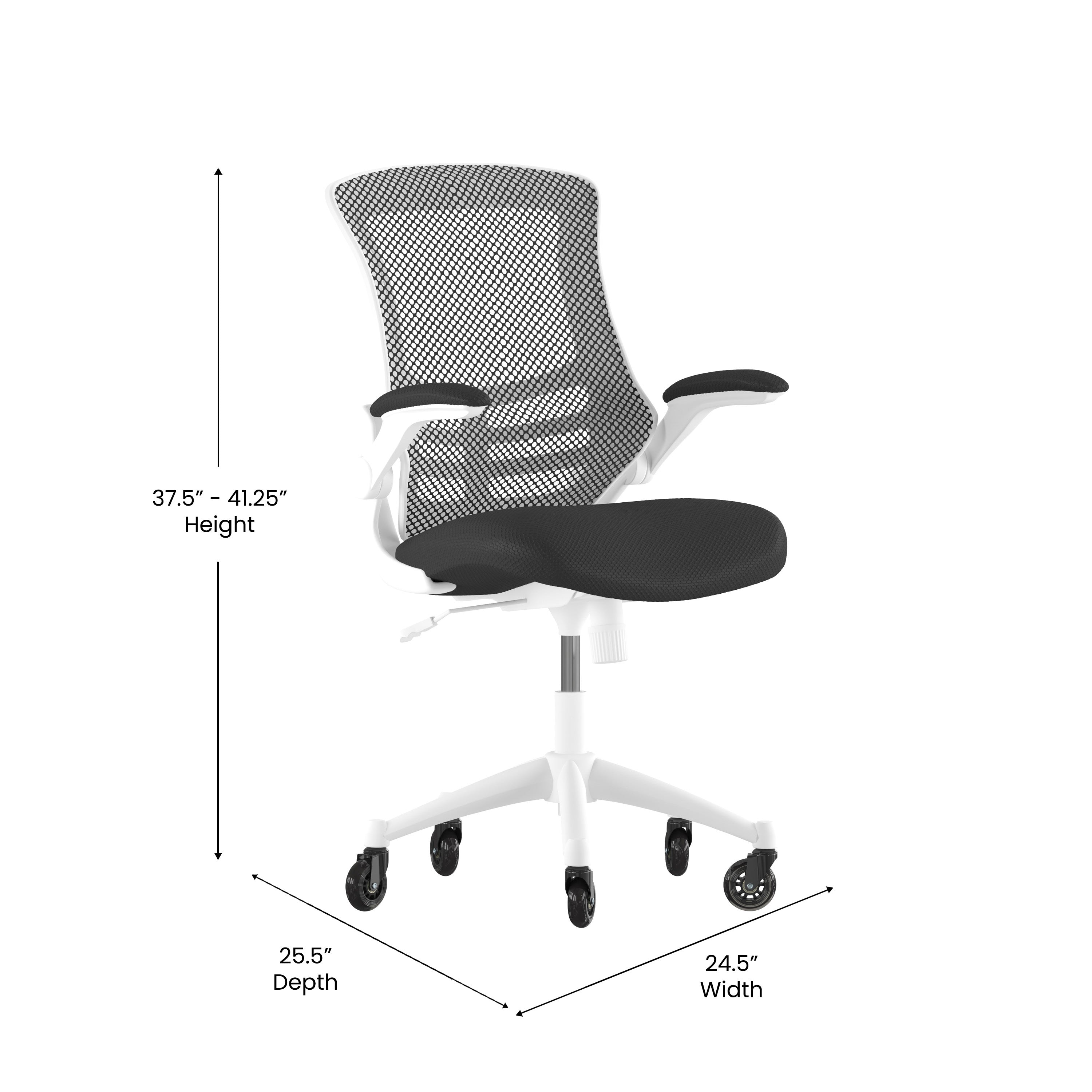 Kelista Mid-Back Swivel Ergonomic Task Office Chair with Flip-Up Arms and Transparent Roller Wheels