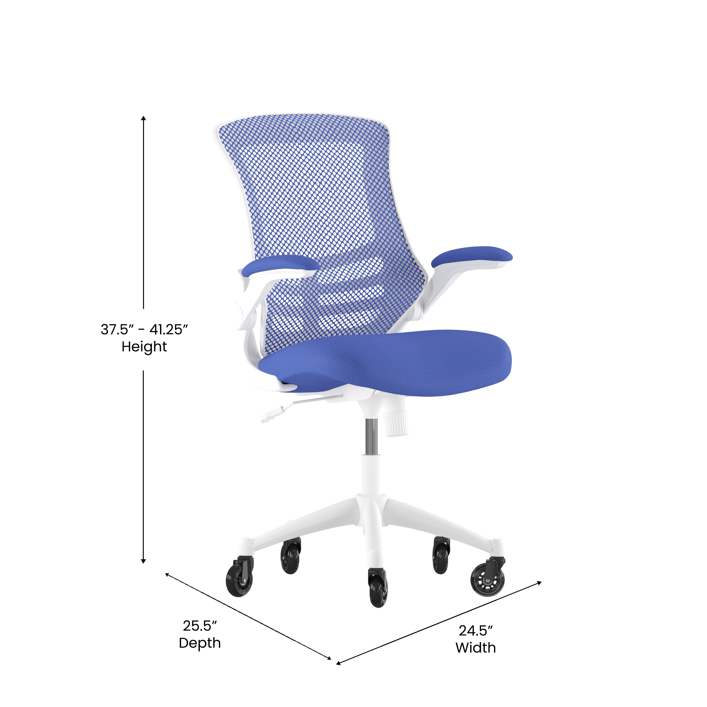 Kelista Mid-Back Swivel Ergonomic Task Office Chair with Flip-Up Arms and Transparent Roller Wheels