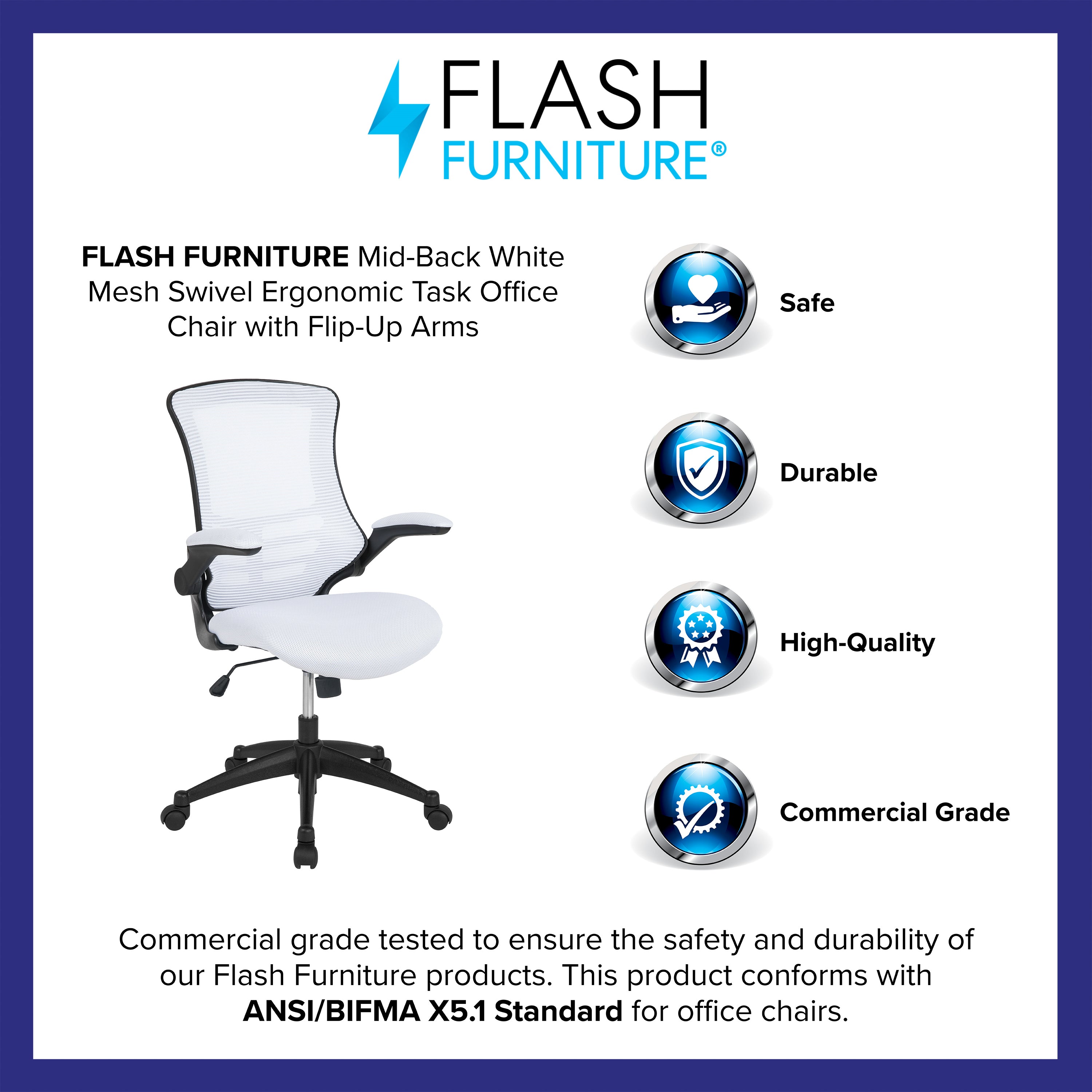 Mid-Back Mesh Swivel Ergonomic Task Office Chair with Flip-Up Arms