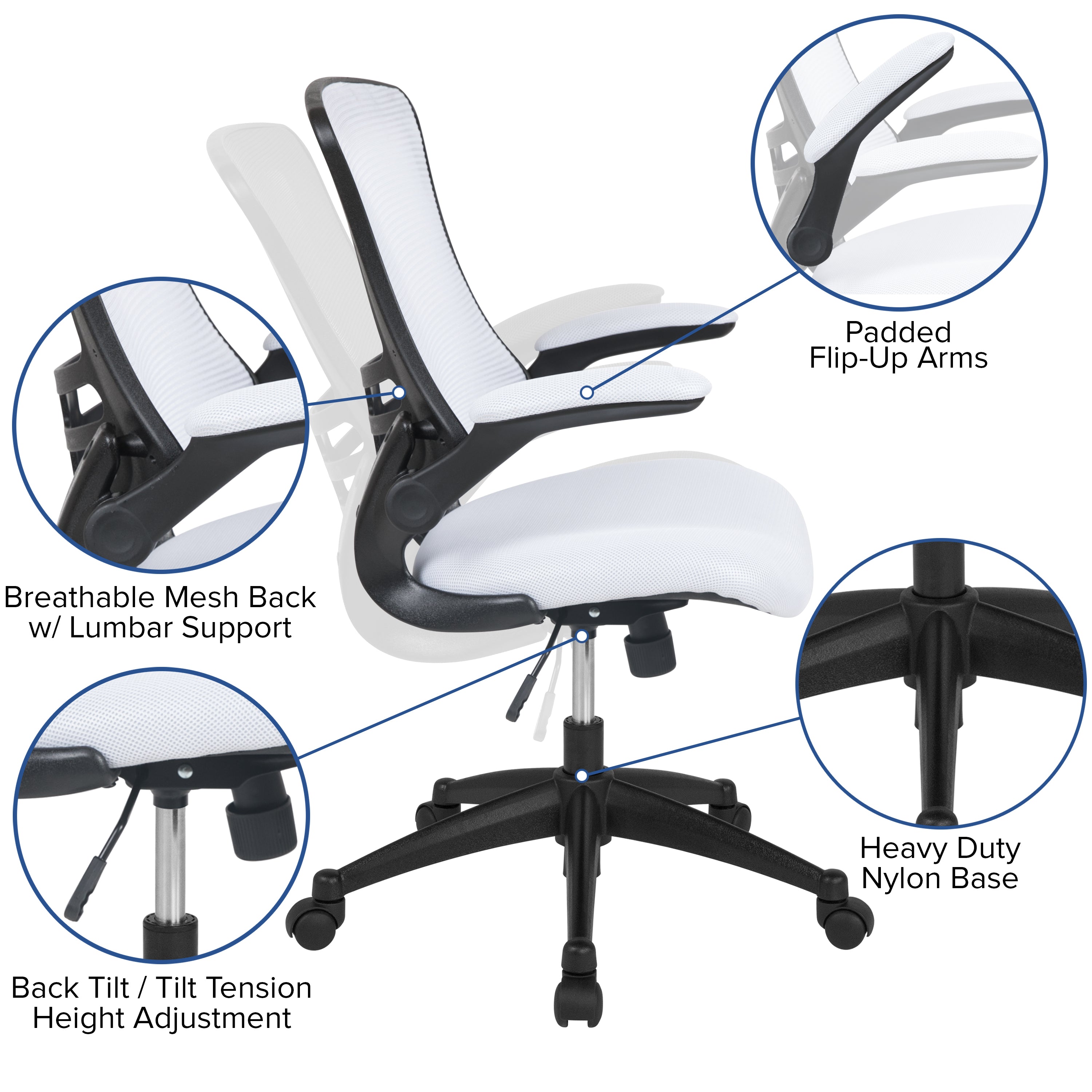 Mid-Back Mesh Swivel Ergonomic Task Office Chair with Flip-Up Arms