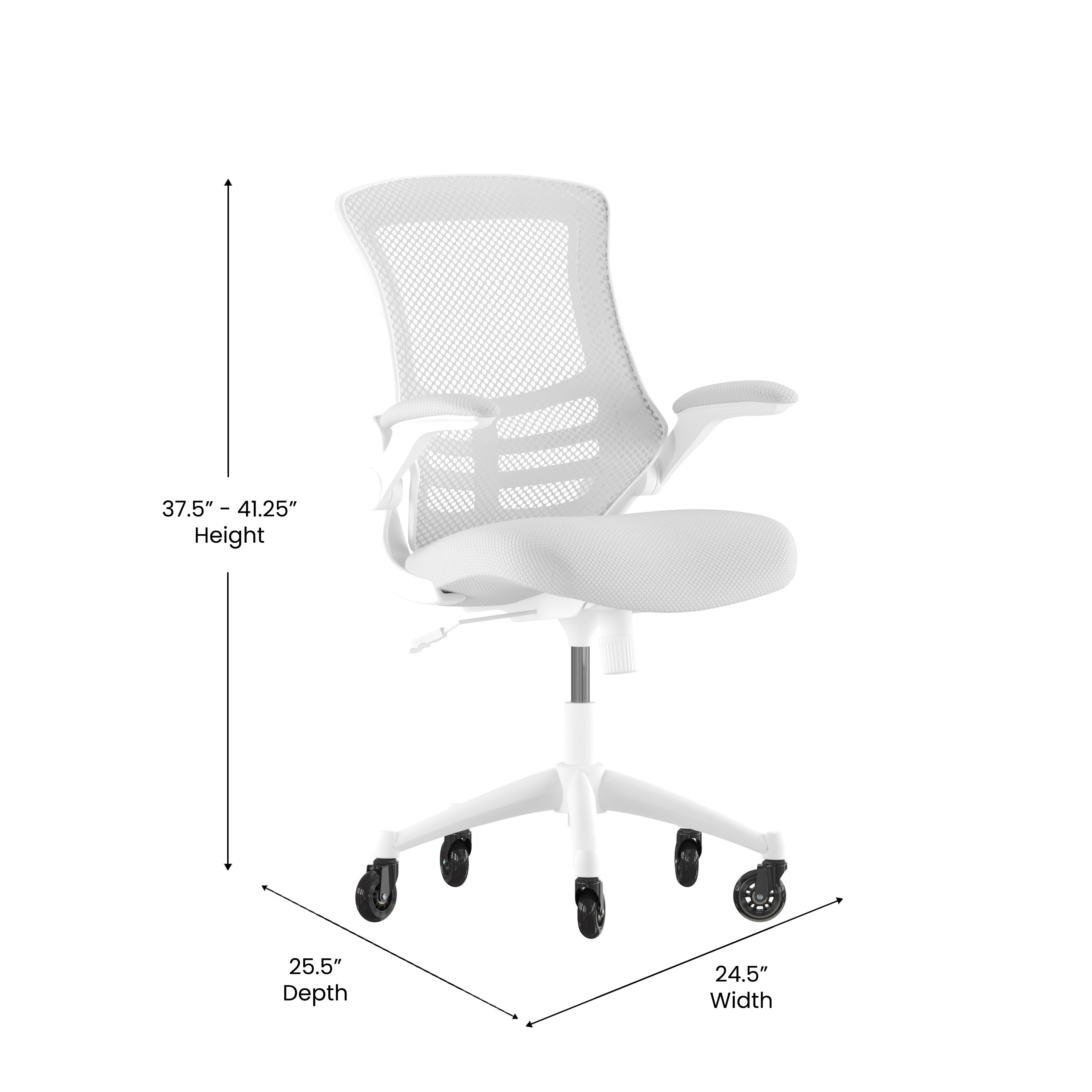 Kelista Mid-Back Swivel Ergonomic Task Office Chair with Flip-Up Arms and Transparent Roller Wheels