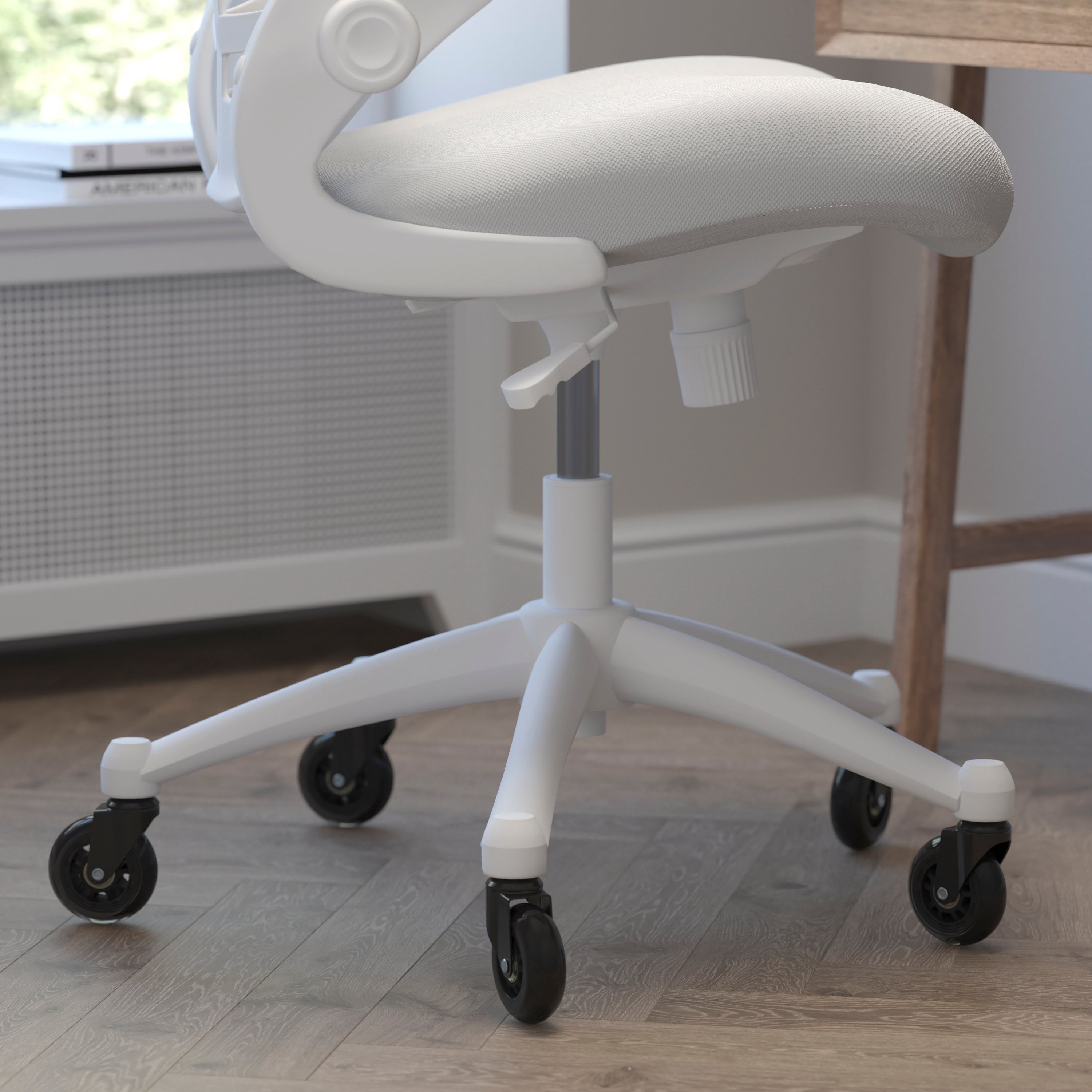 Kelista Mid-Back Swivel Ergonomic Task Office Chair with Flip-Up Arms and Transparent Roller Wheels