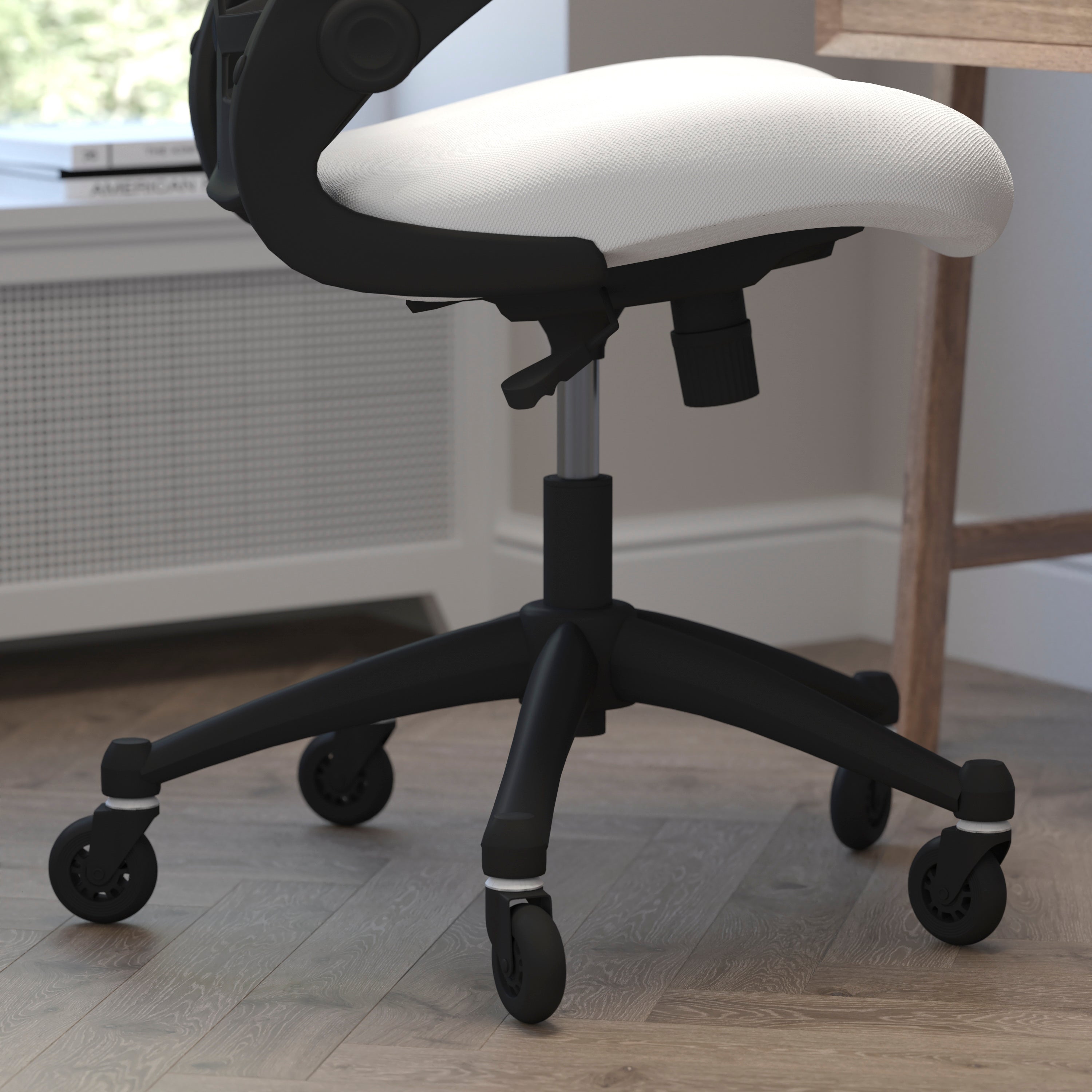 Kelista Mid-Back Swivel Ergonomic Task Office Chair with Flip-Up Arms and Transparent Roller Wheels