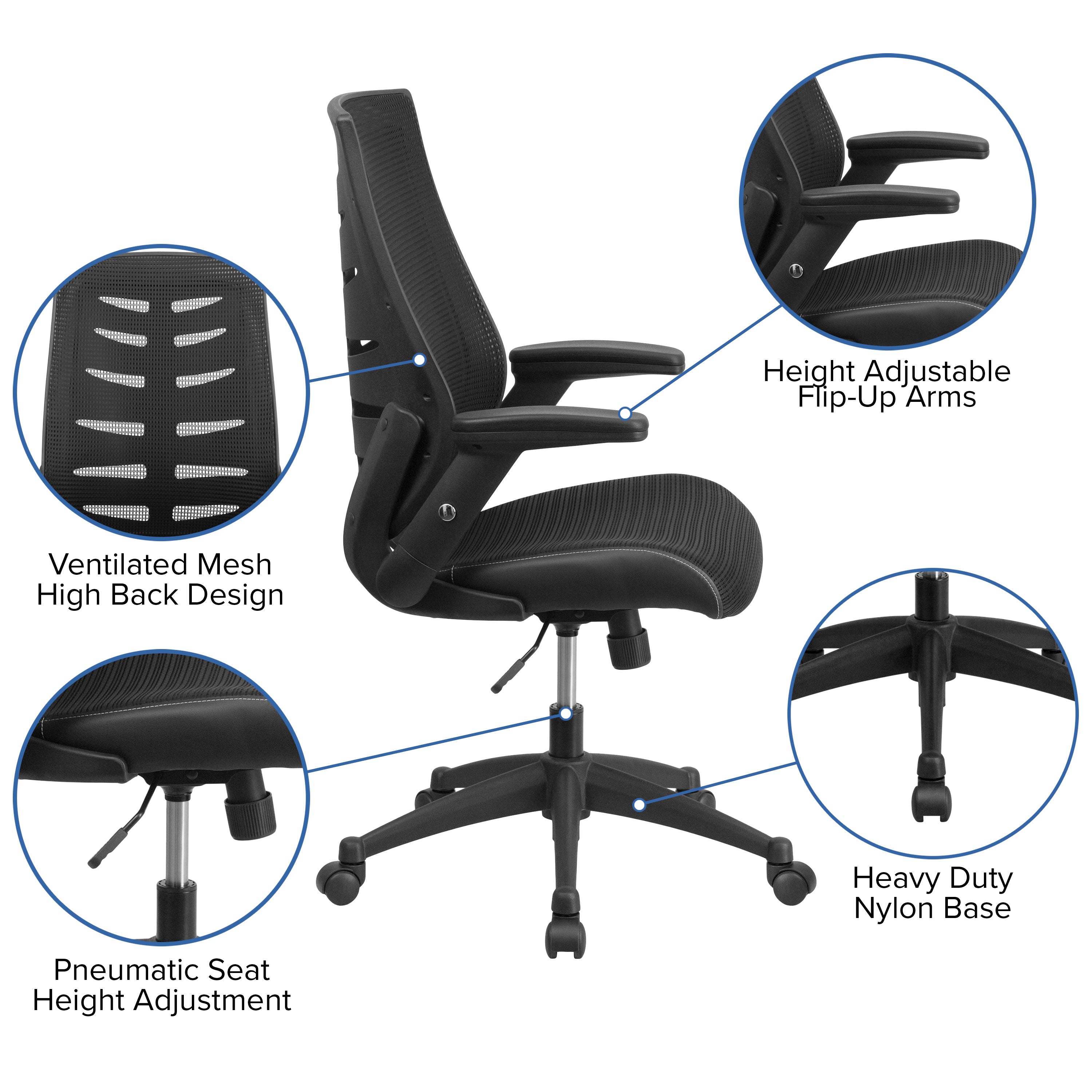 High Back Designer Mesh Executive Swivel Ergonomic Office Chair with Height Adjustable Flip-Up Arms