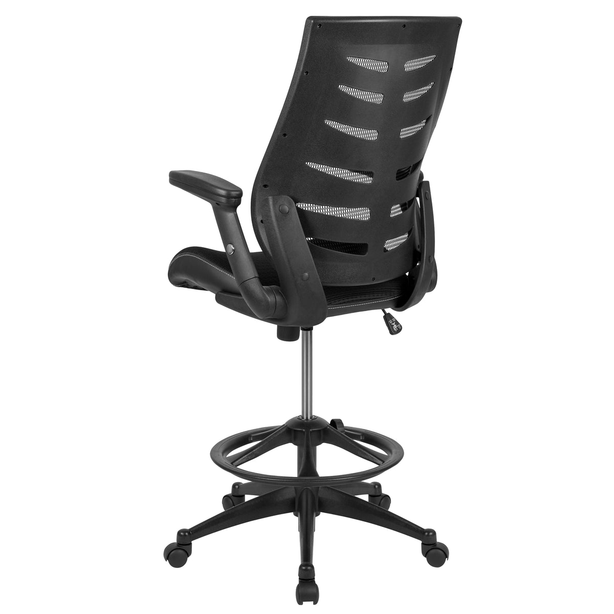 High Back Mesh Spine-Back Ergonomic Drafting Chair with Adjustable Foot Ring and Adjustable Flip-Up Arms