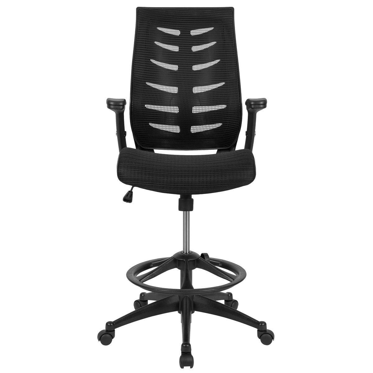 High Back Mesh Spine-Back Ergonomic Drafting Chair with Adjustable Foot Ring and Adjustable Flip-Up Arms