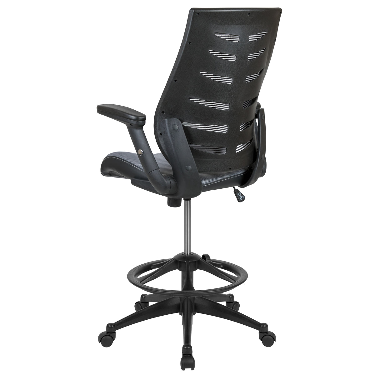 High Back Mesh Spine-Back Ergonomic Drafting Chair with Adjustable Foot Ring and Adjustable Flip-Up Arms