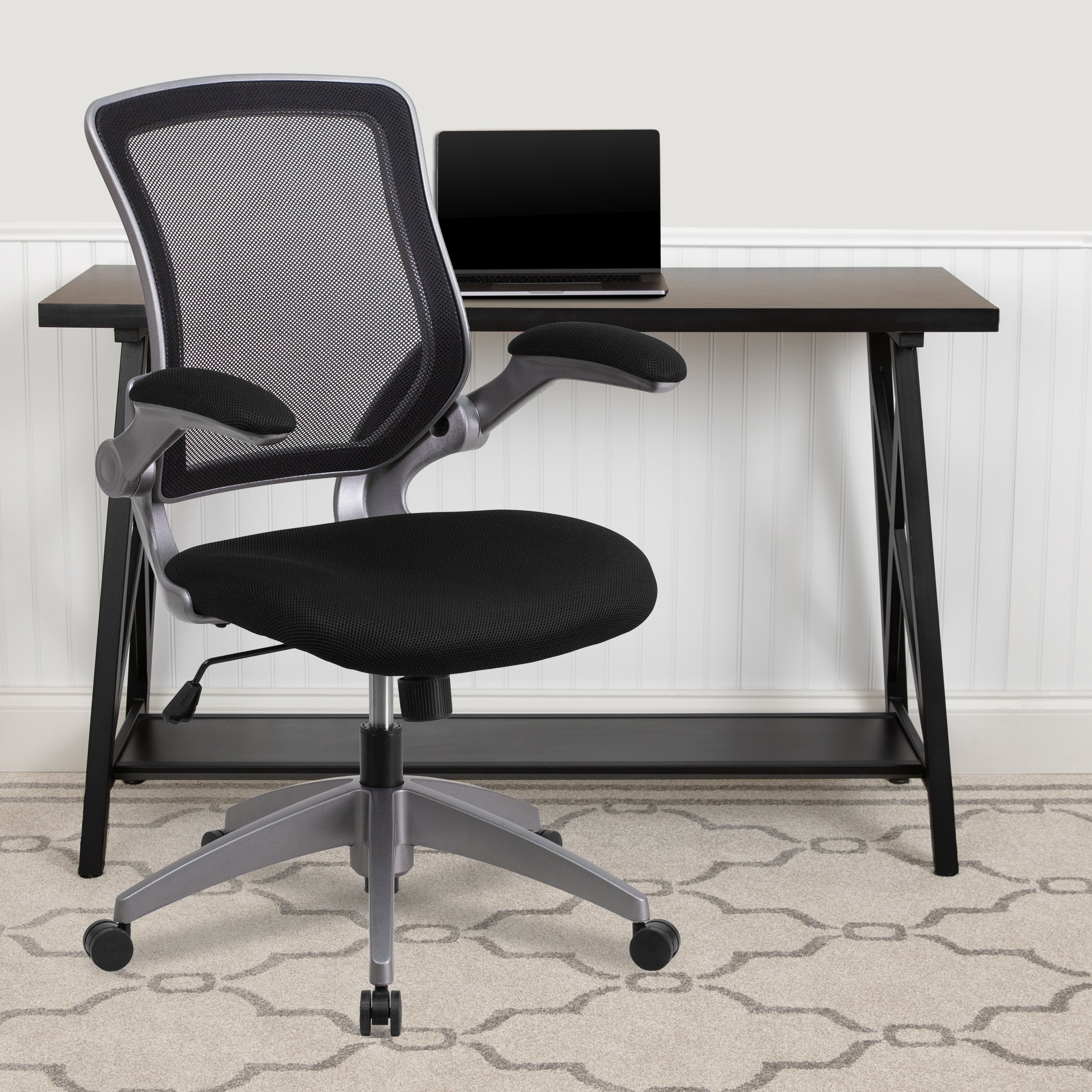 Mid-Back Mesh Swivel Ergonomic Task Office Chair with Gray Frame and Flip-Up Arms