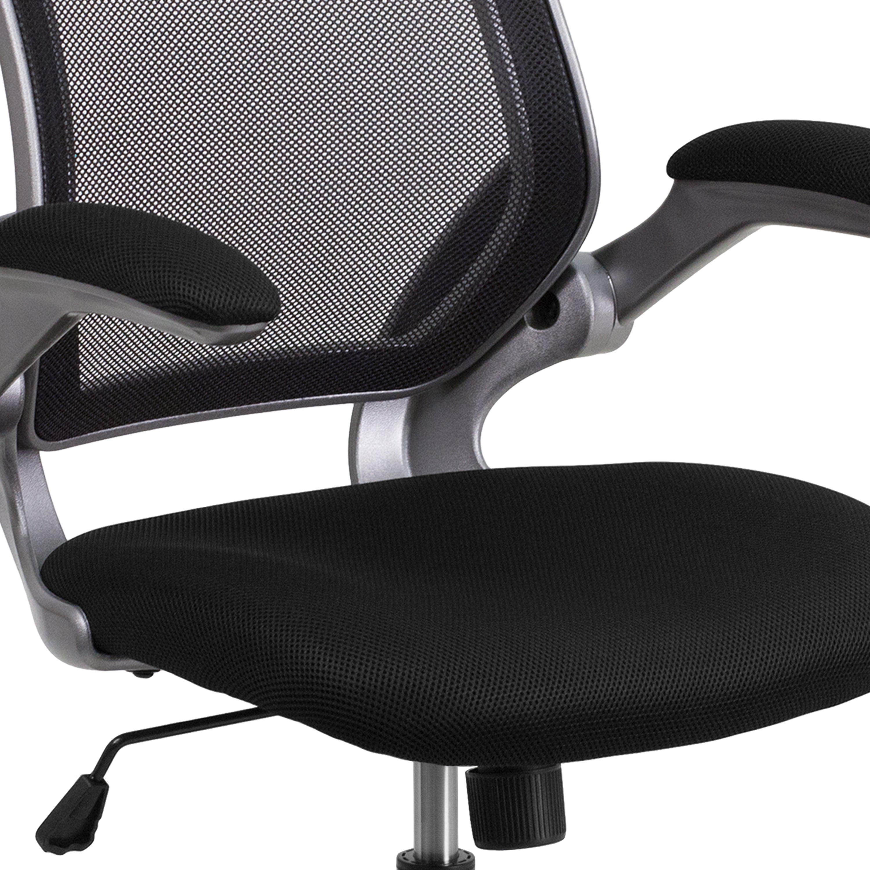 Mid-Back Mesh Swivel Ergonomic Task Office Chair with Gray Frame and Flip-Up Arms-Office Chair-Flash Furniture-Wall2Wall Furnishings
