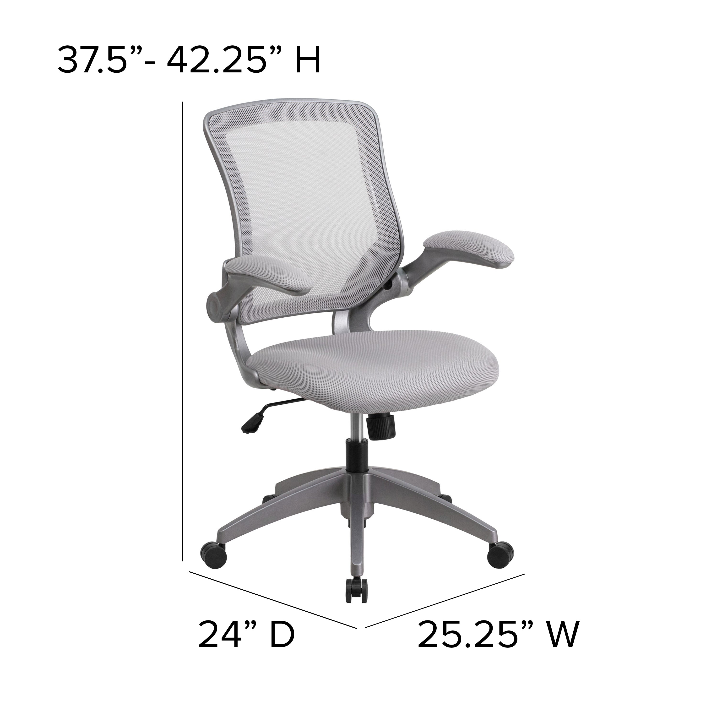 Mid-Back Mesh Swivel Ergonomic Task Office Chair with Gray Frame and Flip-Up Arms
