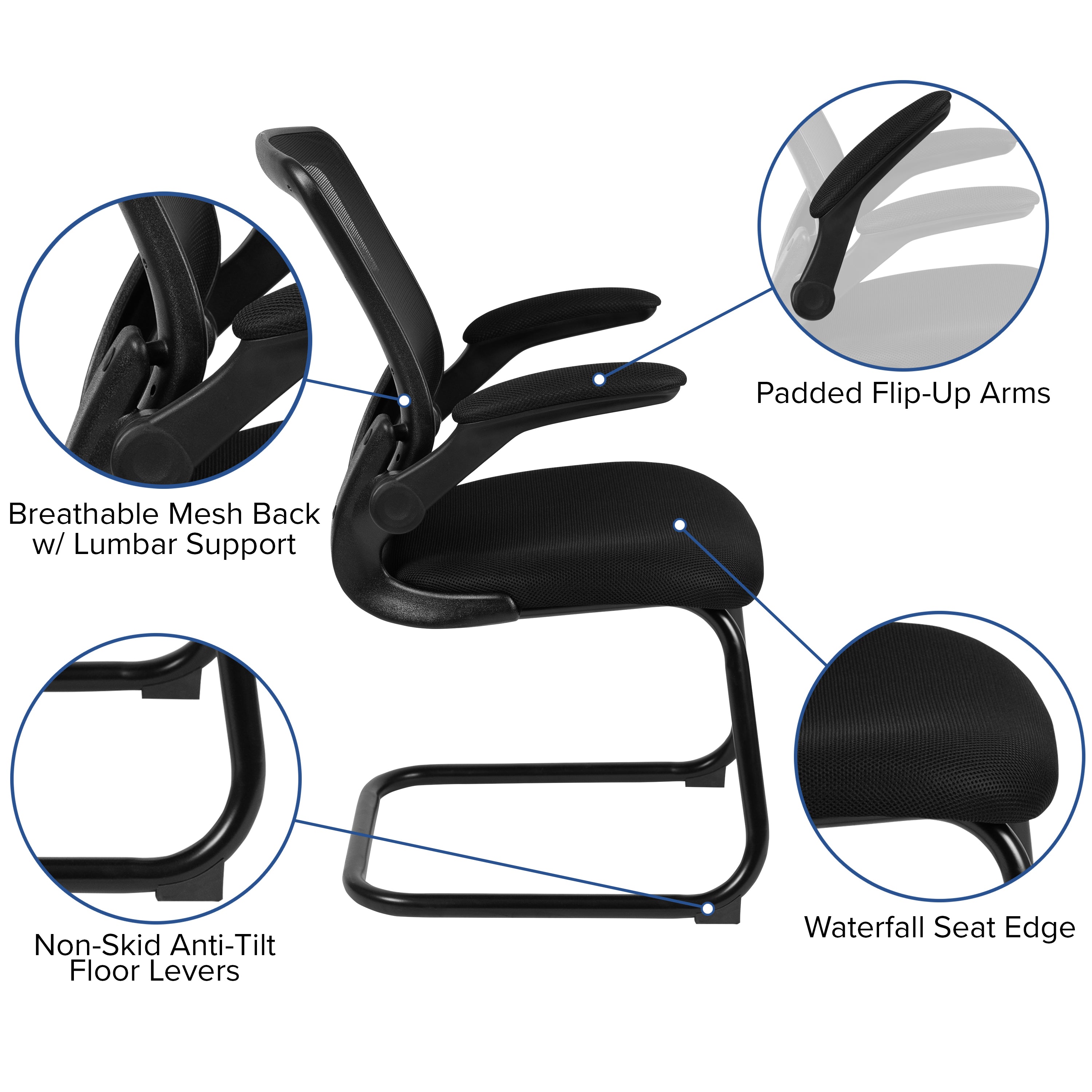 Mesh Sled Base Side Reception Chair with Flip-Up Arms