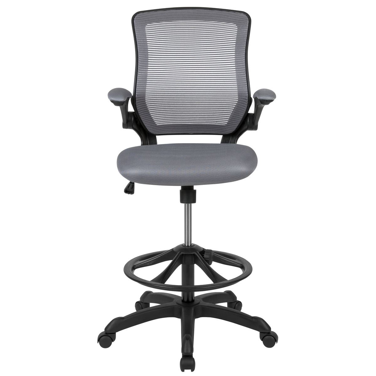 Mid-Back Mesh Ergonomic Drafting Chair with Adjustable Foot Ring and Flip-Up Arms