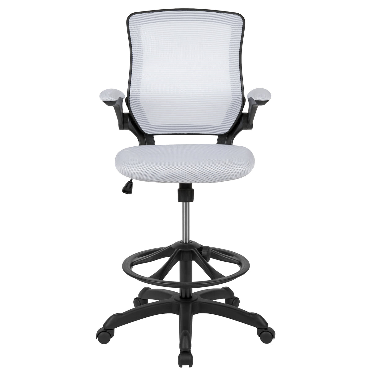 Mid-Back Mesh Ergonomic Drafting Chair with Adjustable Foot Ring and Flip-Up Arms