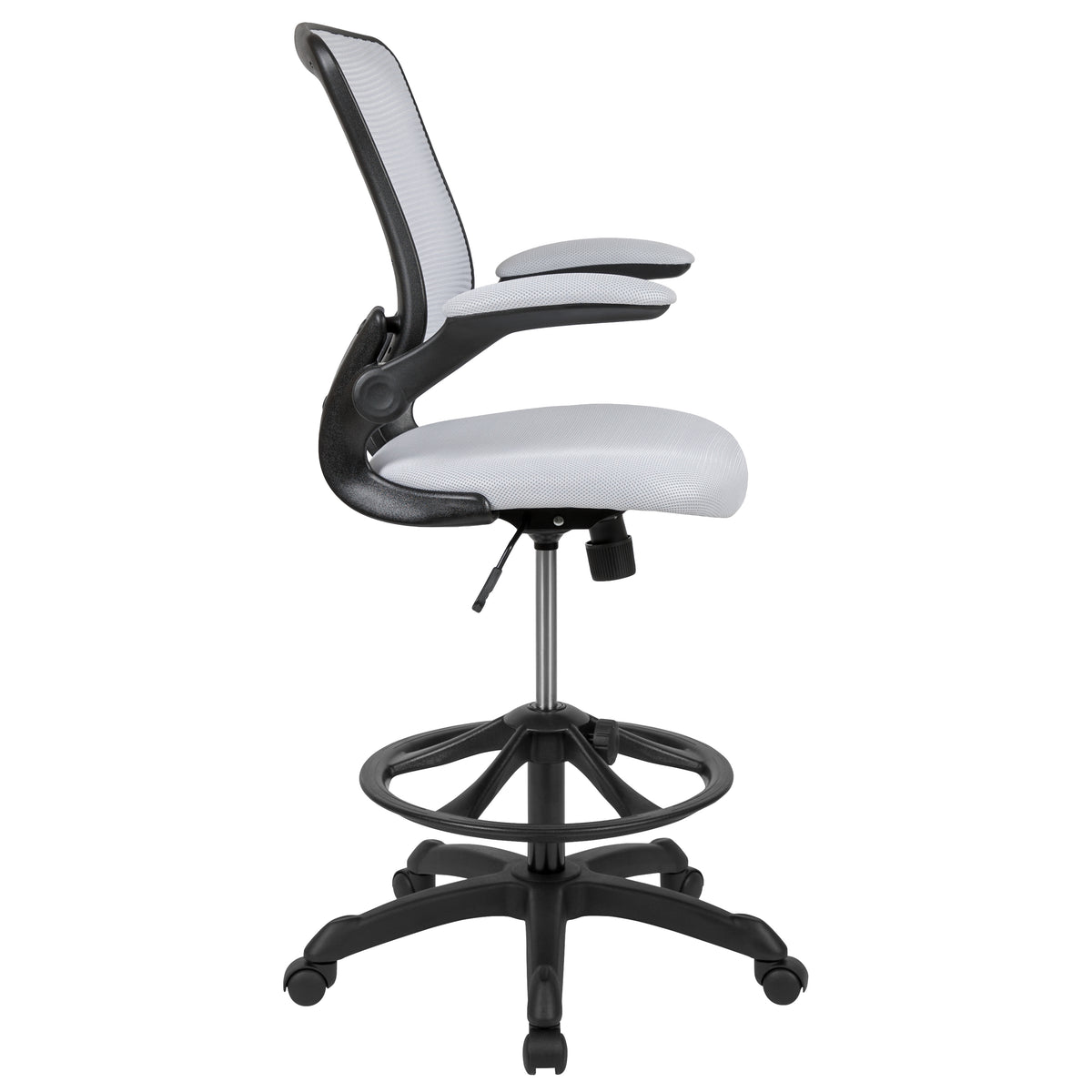 Mid-Back Mesh Ergonomic Drafting Chair with Adjustable Foot Ring and Flip-Up Arms