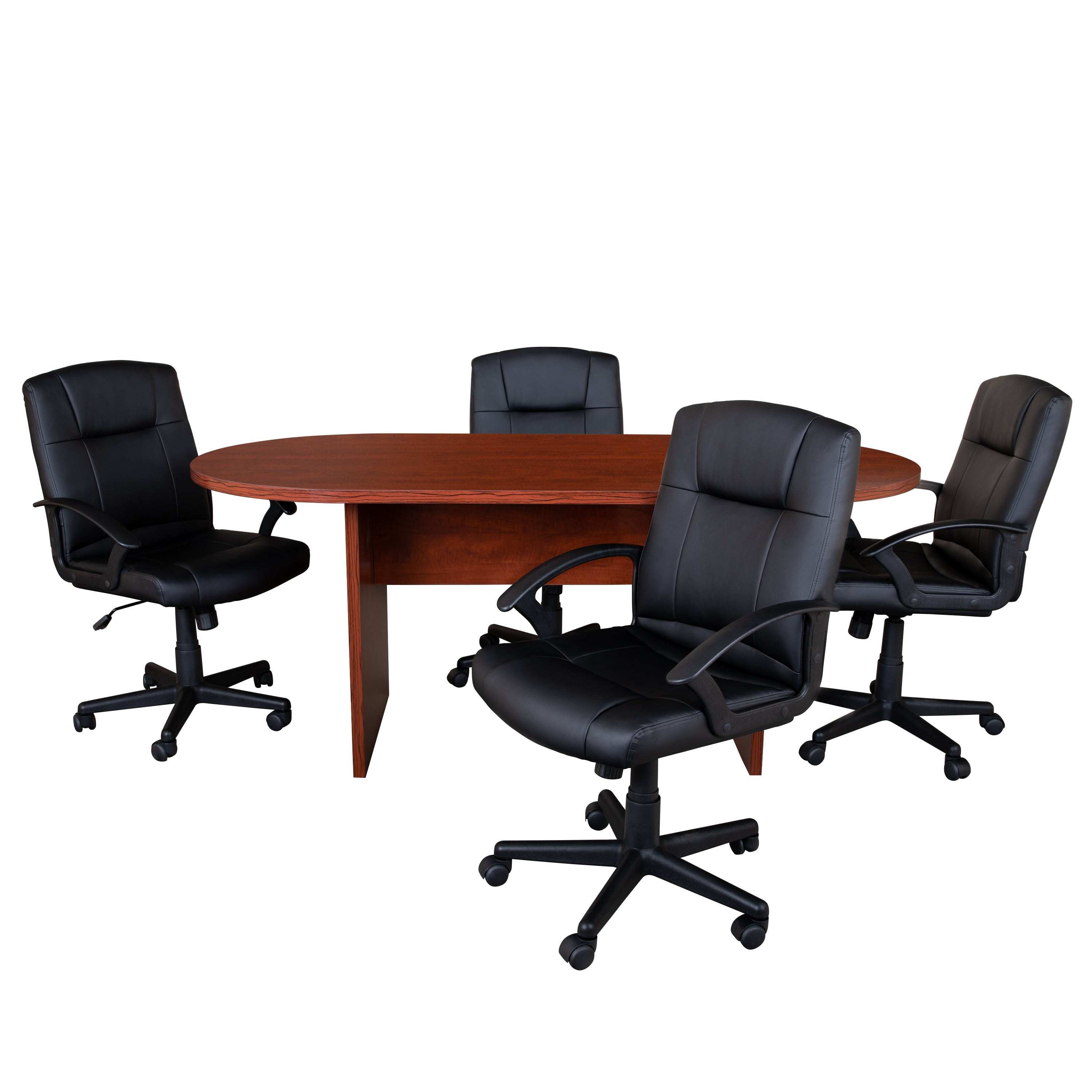 5 Piece Oval Conference Table Set with 4 LeatherSoft-Padded Task Chairs-Office Bundle - Conference Table, Chair-Flash Furniture-Wall2Wall Furnishings