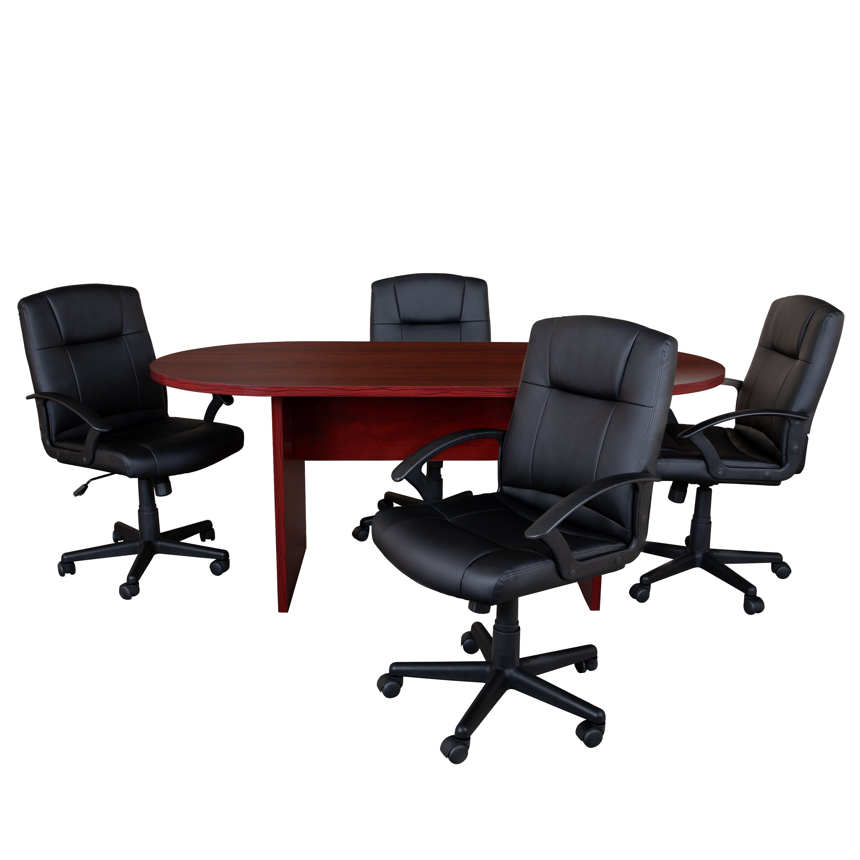 5 Piece Oval Conference Table Set with 4 LeatherSoft-Padded Task Chairs-Office Bundle - Conference Table, Chair-Flash Furniture-Wall2Wall Furnishings
